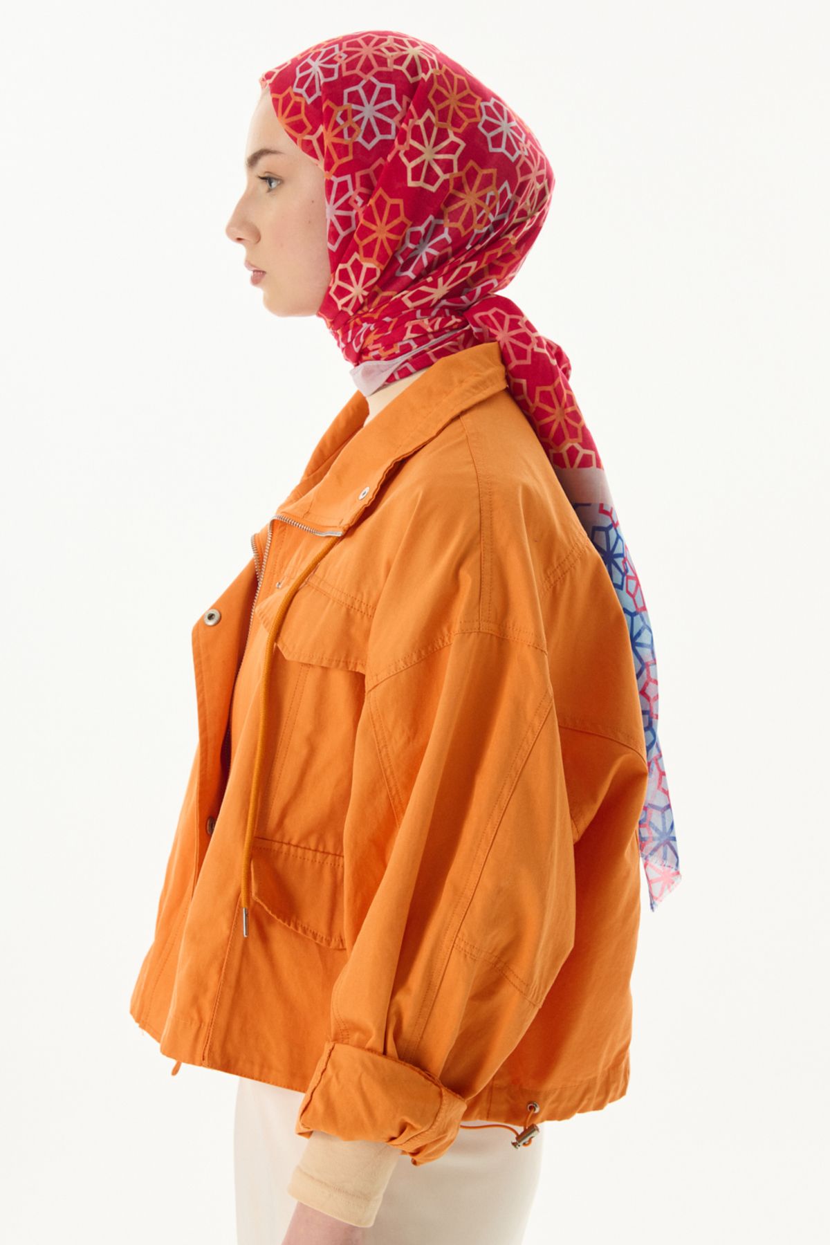 FENZA SCARF Yıldız Desenli Pamuklu Şal - Lacivert-Kırmızı
