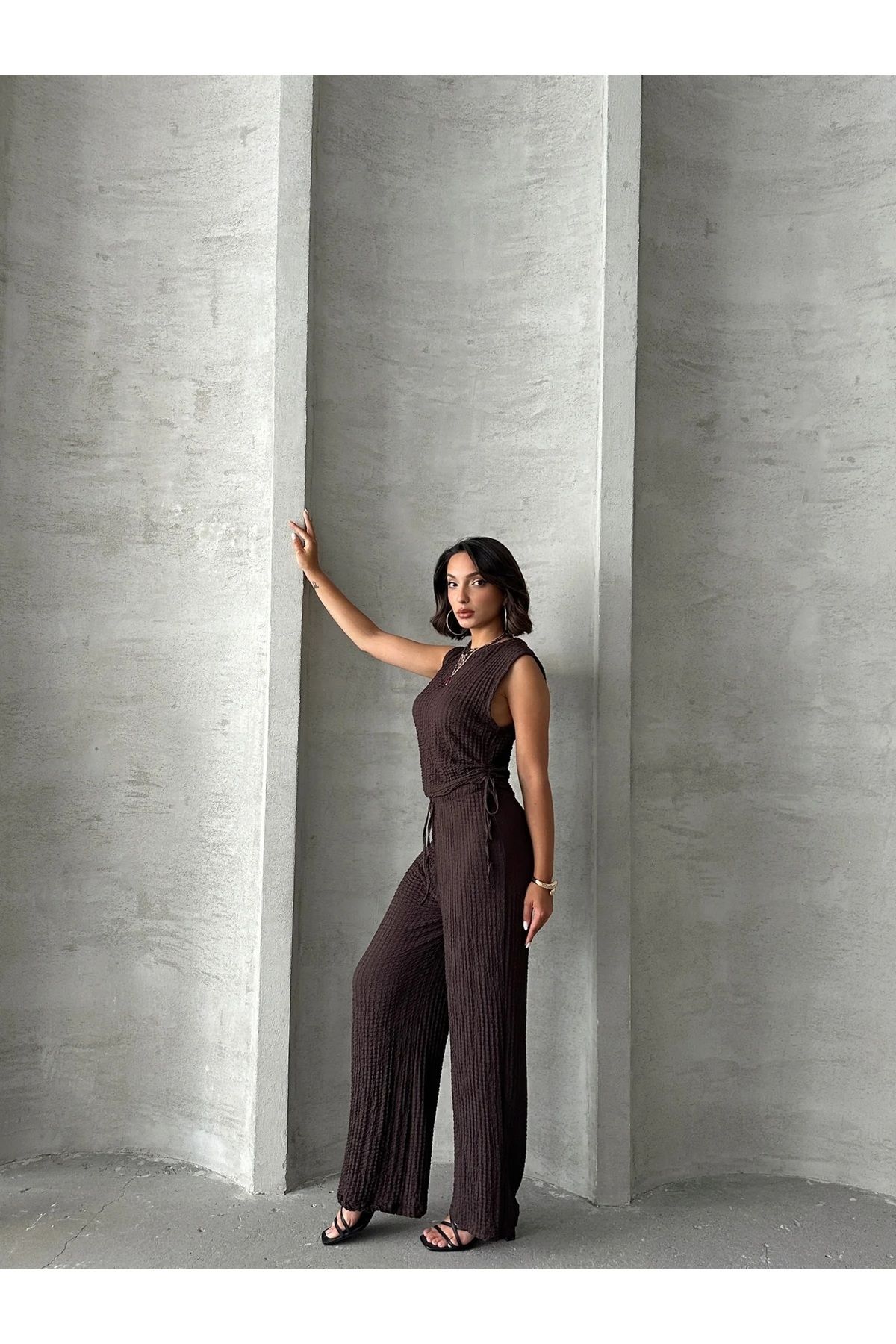 Aşkın fashion yandan bağlamalı ikili gofre takım