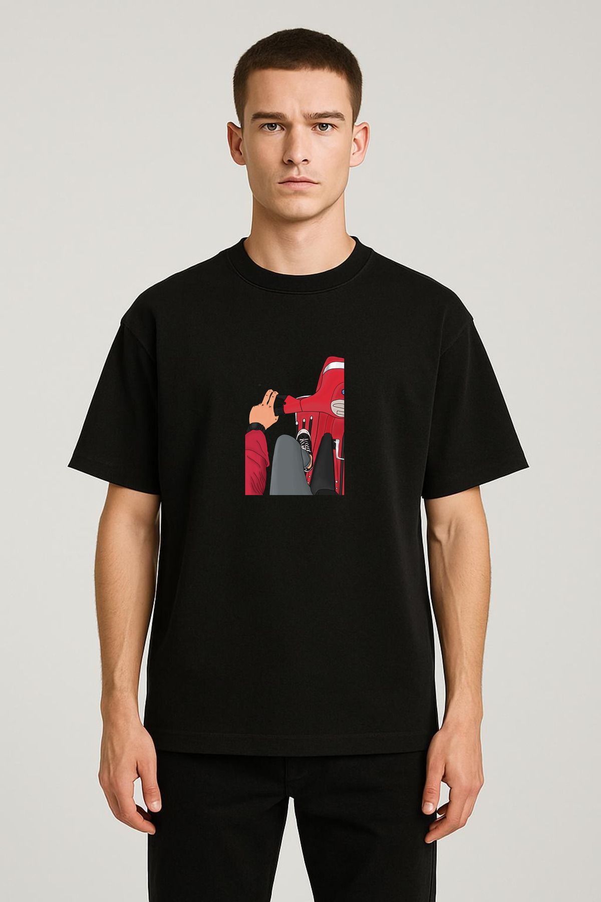 MODA Unisex Oversize Kalıp Motor Baskılı T-Shirt