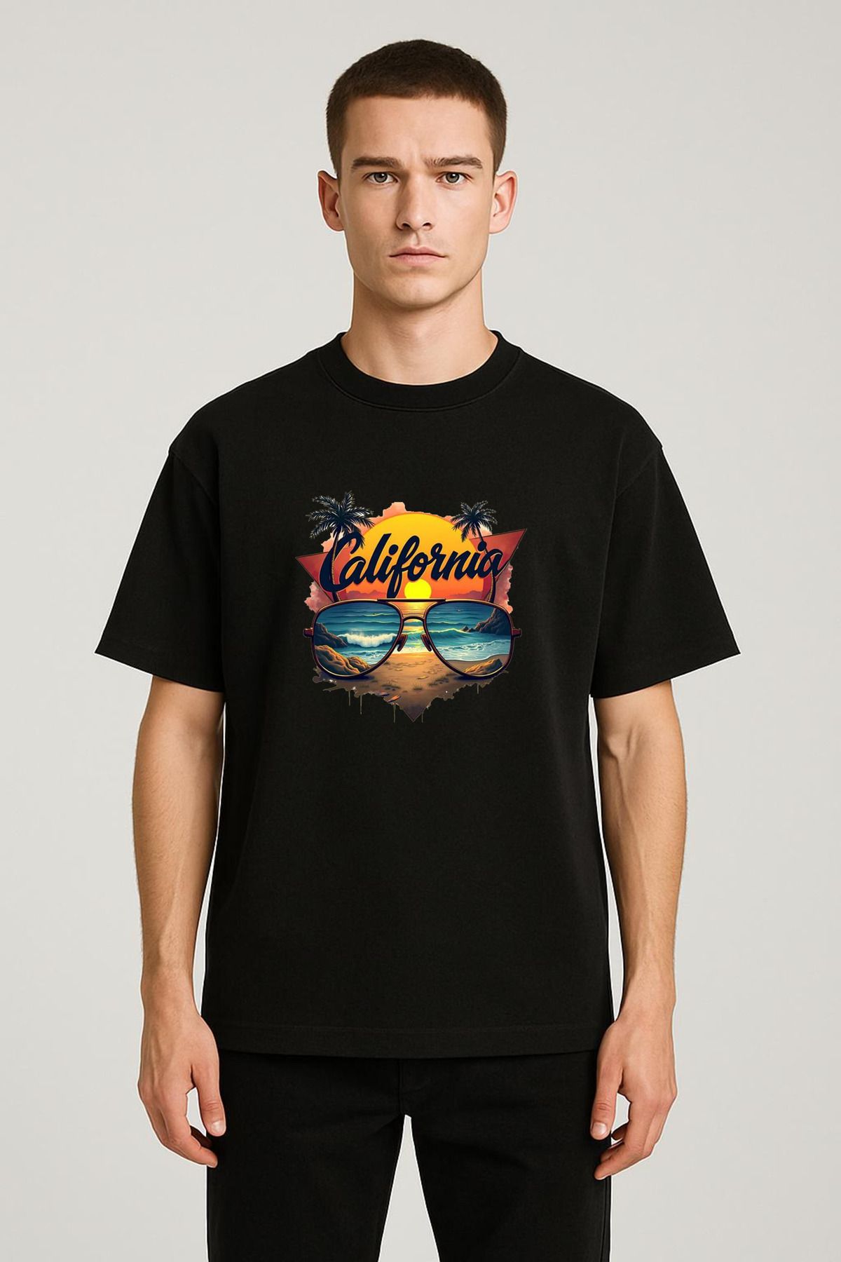 MODA Unisex Oversize Kalıp California Baskılı T-Shirt