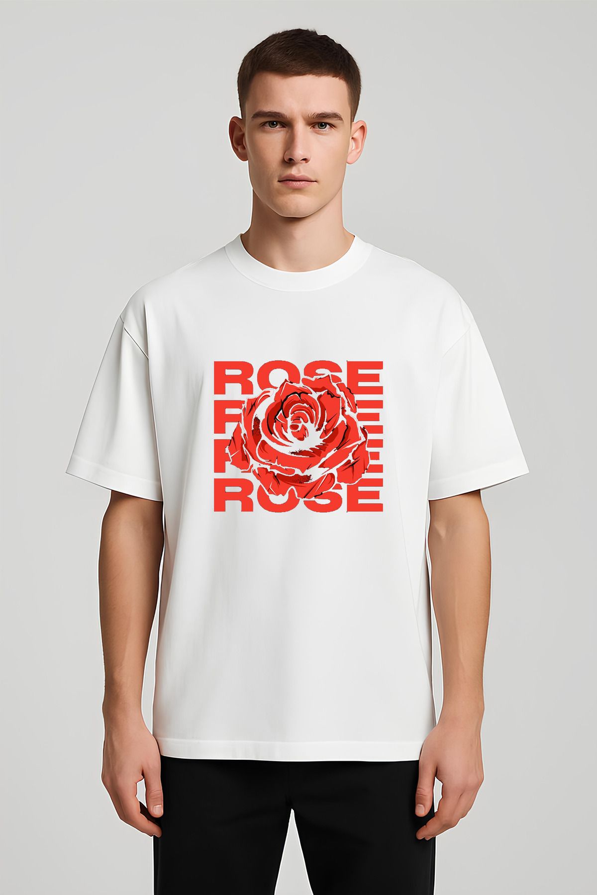 MODA Unisex Oversize Kalıp Rose Rose Baskılı T-Shirt