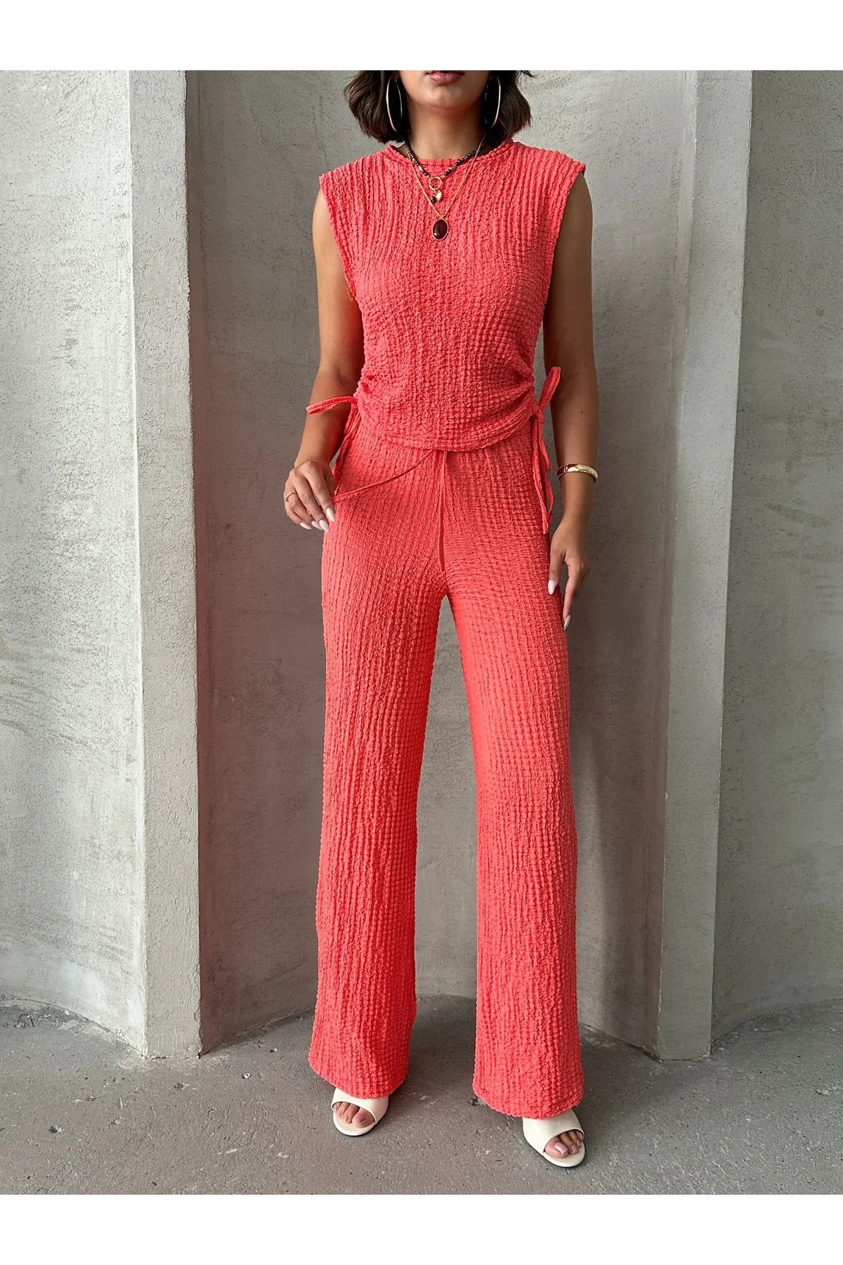 Aşkın fashion yandan bağlamalı ikili gofre takım