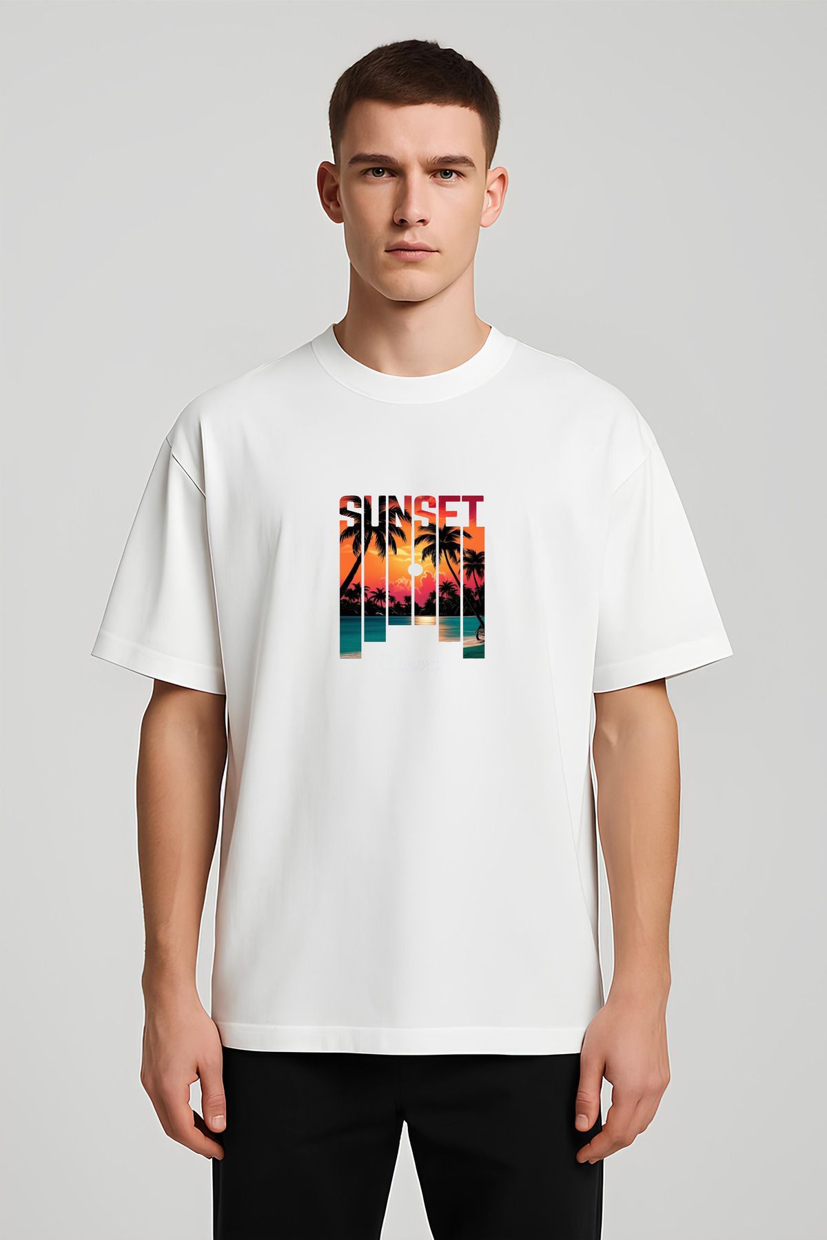 MODA Unisex Oversize Kalıp Sunset Baskılı T-Shirt