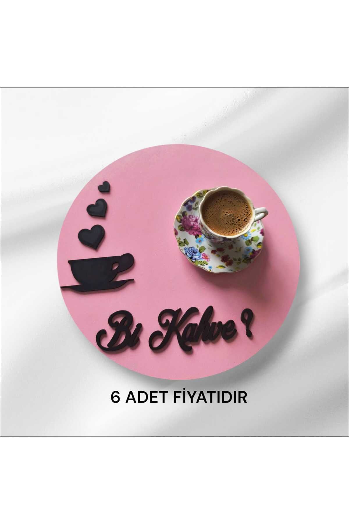 SEKAY AHŞAP Ahşap boyalı-vernikli 'bi kahve' yazılı kahve sunumluk ( 6 ADET )