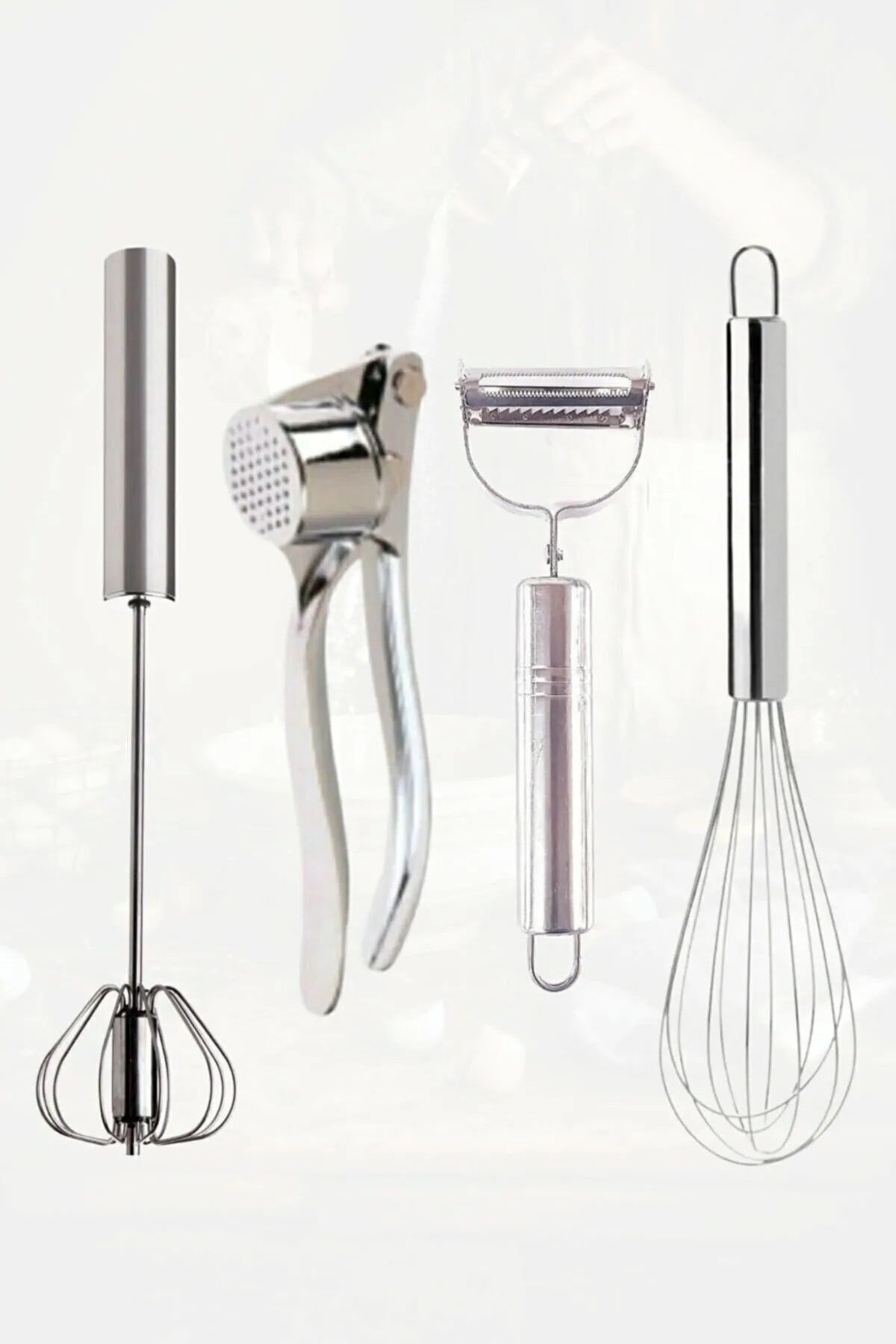 Assess Home Lüks Çelik Basmalı Otomatik Çırpıcı Sarımsak Ezici Jülyen Soyacak Pratik Çırpıcı Yumurta Karıştırıcı