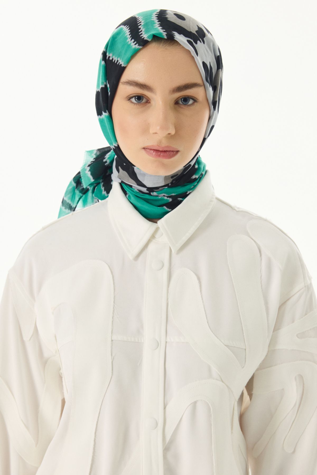 FENZA SCARF Degrade Desen Pamuklu Şal - Mint-Siyah