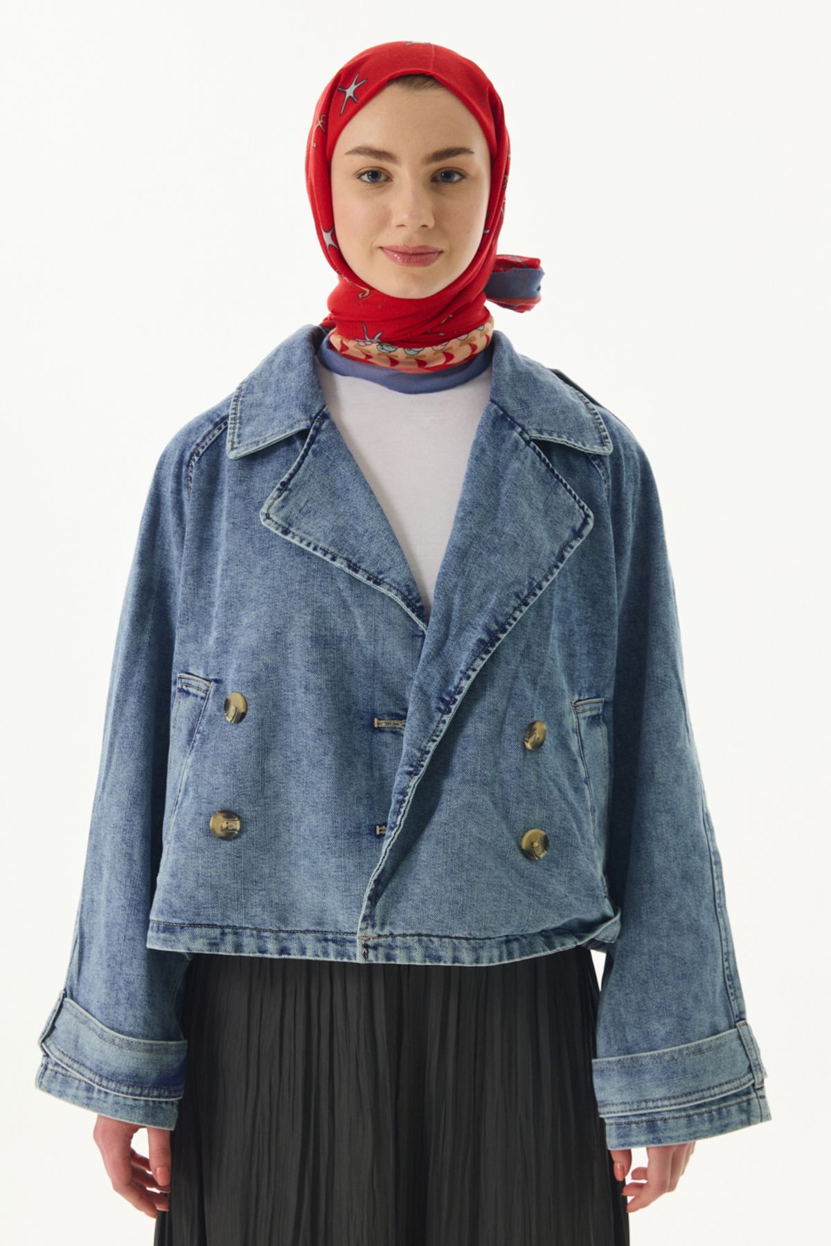 FENZA SCARF Okyanus Desen Pamuklu Şal - Kırmızı