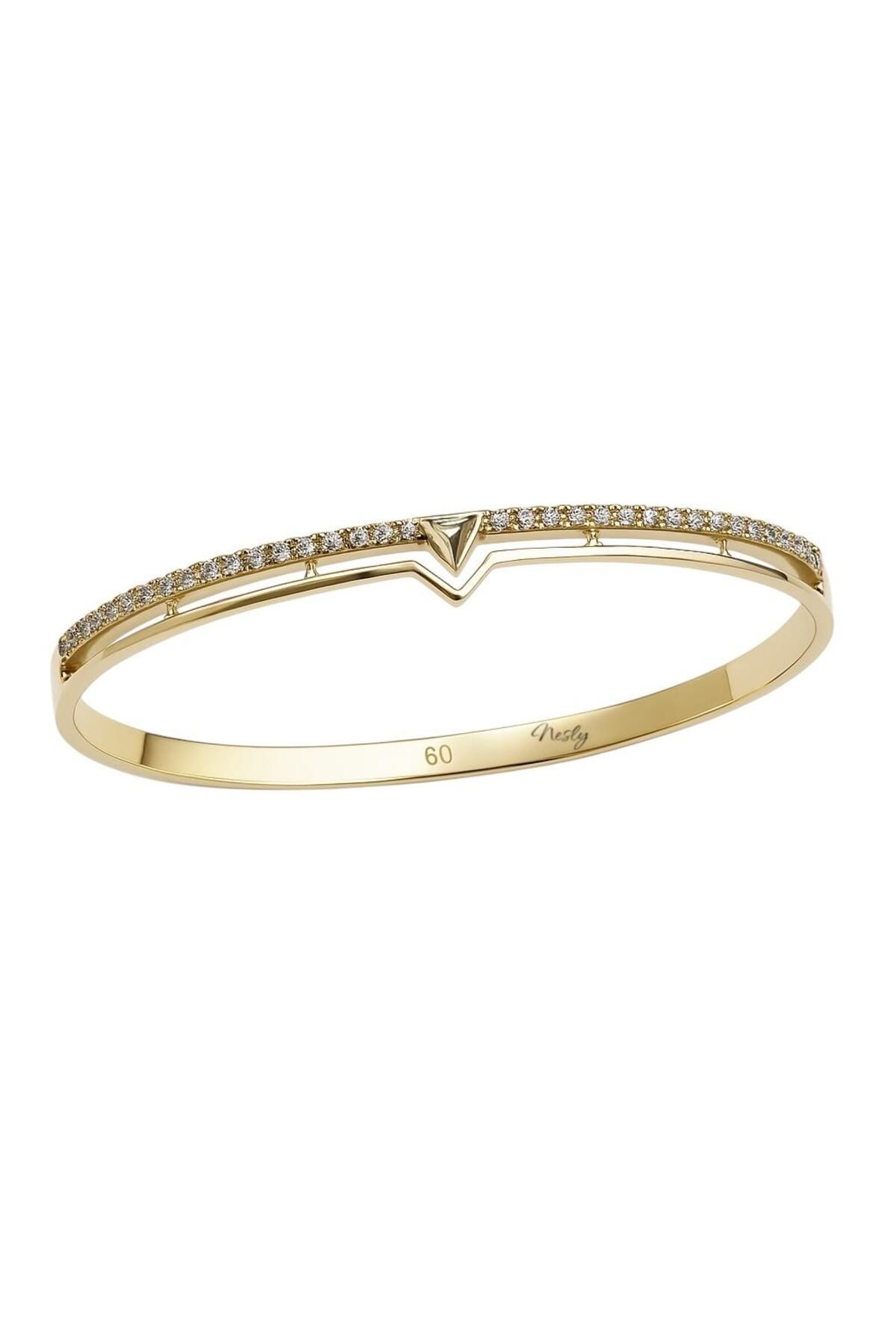 neslyaccessories 14k Gold Üçgen Detaylı Kelepçe Model Bilezik