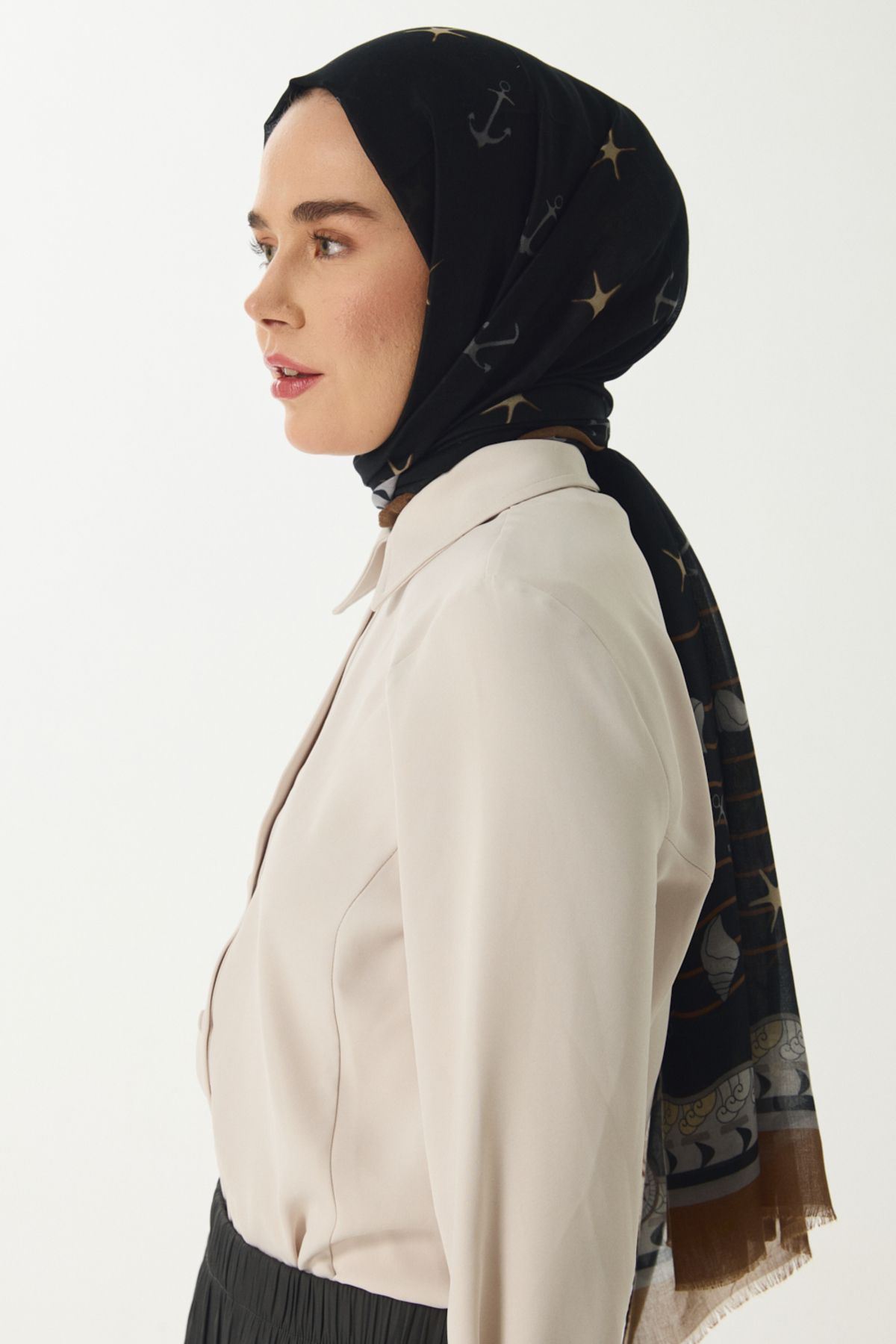 FENZA SCARF Okyanus Desen Pamuklu Şal - Siyah