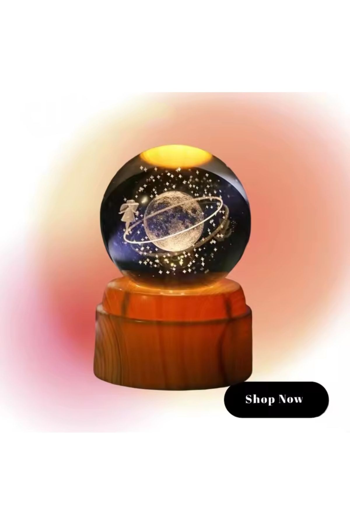 Wolawood Premium Dönen Kristal Cam Küre 3D Led Işıklı USB'li Gece Lambası Masaüstü Dekoratif Hediyelik Set