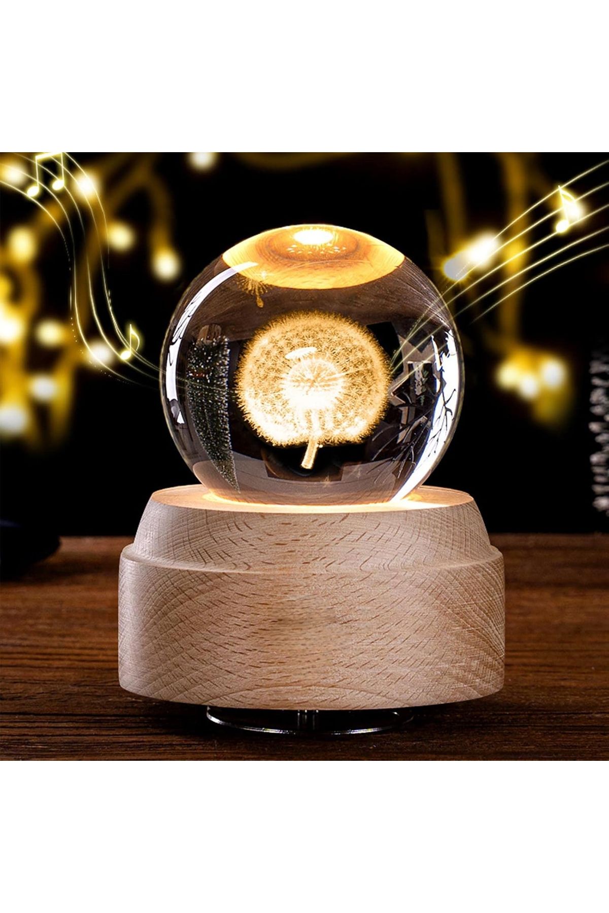Wolawood Premium Dönen Kristal Cam Küre 3D Led Işıklı USB'li Gece Lambası Masaüstü Dekoratif Hediyelik Set