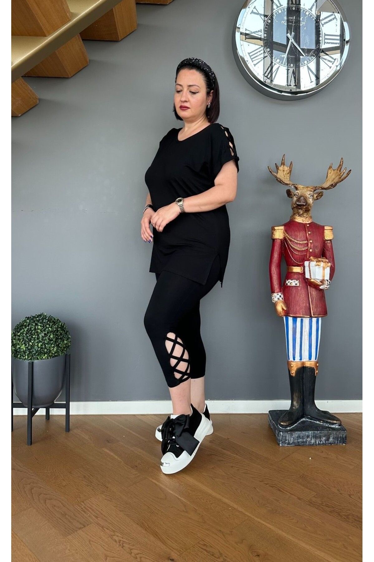 Vio Moda Büyük Beden Çapraz Detay Tayt Takım