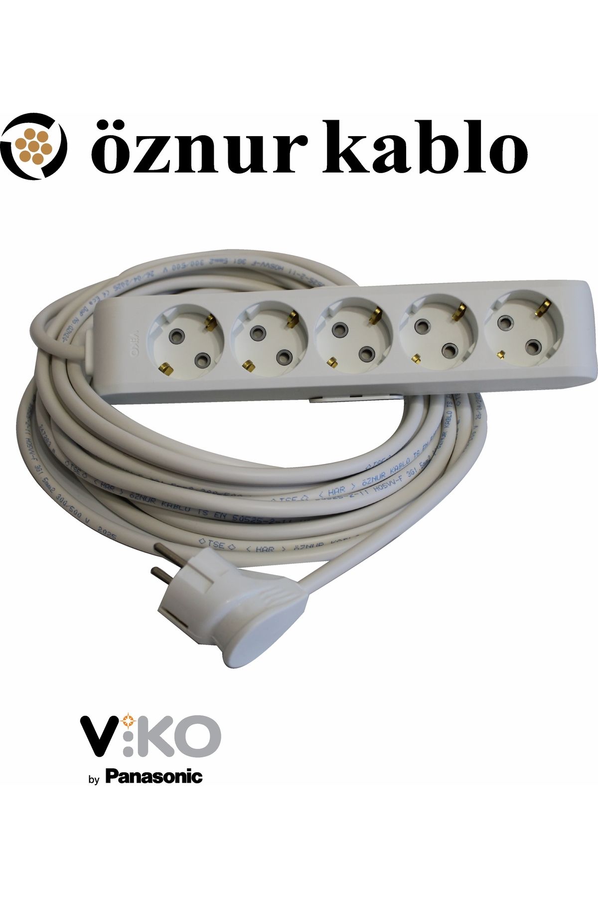 VİKO 5Lİ 10 METRE ÖZNUR BAKIR 3*1,5 TTR KABLOLU ÇOÇUK KORUMALI UZATMA KABLOSU