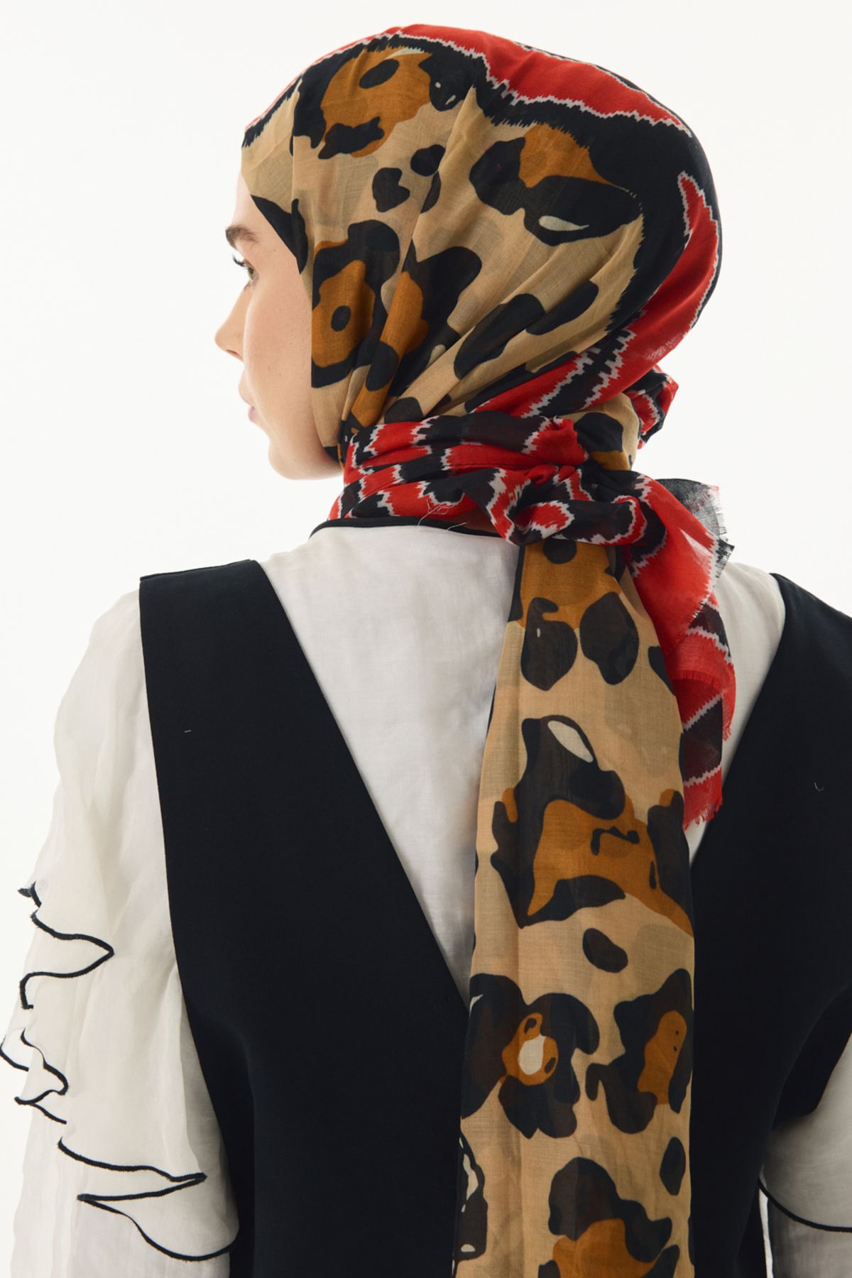 FENZA SCARF-Gradient Pattern Cotton Shawl - Red-Black 3