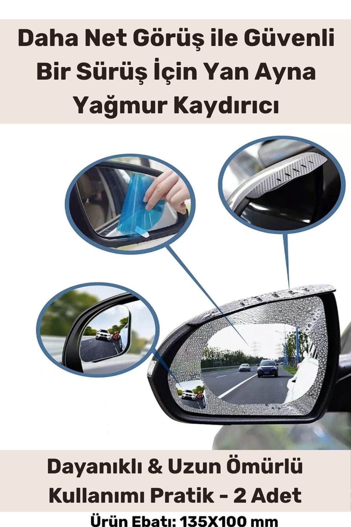 PeraNova Özel Seri Yağmur Kaydırıcı Film Araba Dış Yan Dikiz Aynası Filmi Buğu Önleyici Su Tutmaz 2 Adet