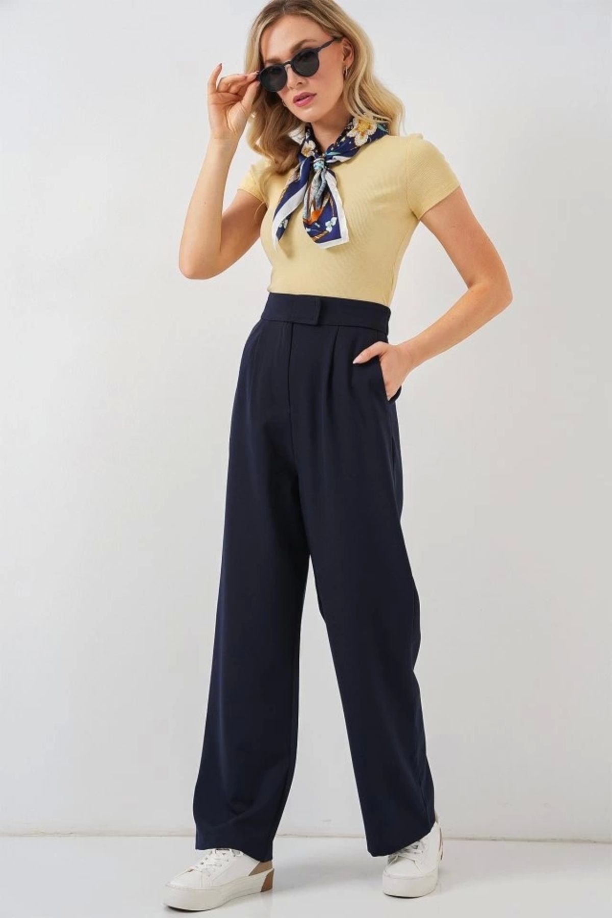 Butik 6612 Yüksek Bel Kumaş Pantolon - Lacivert