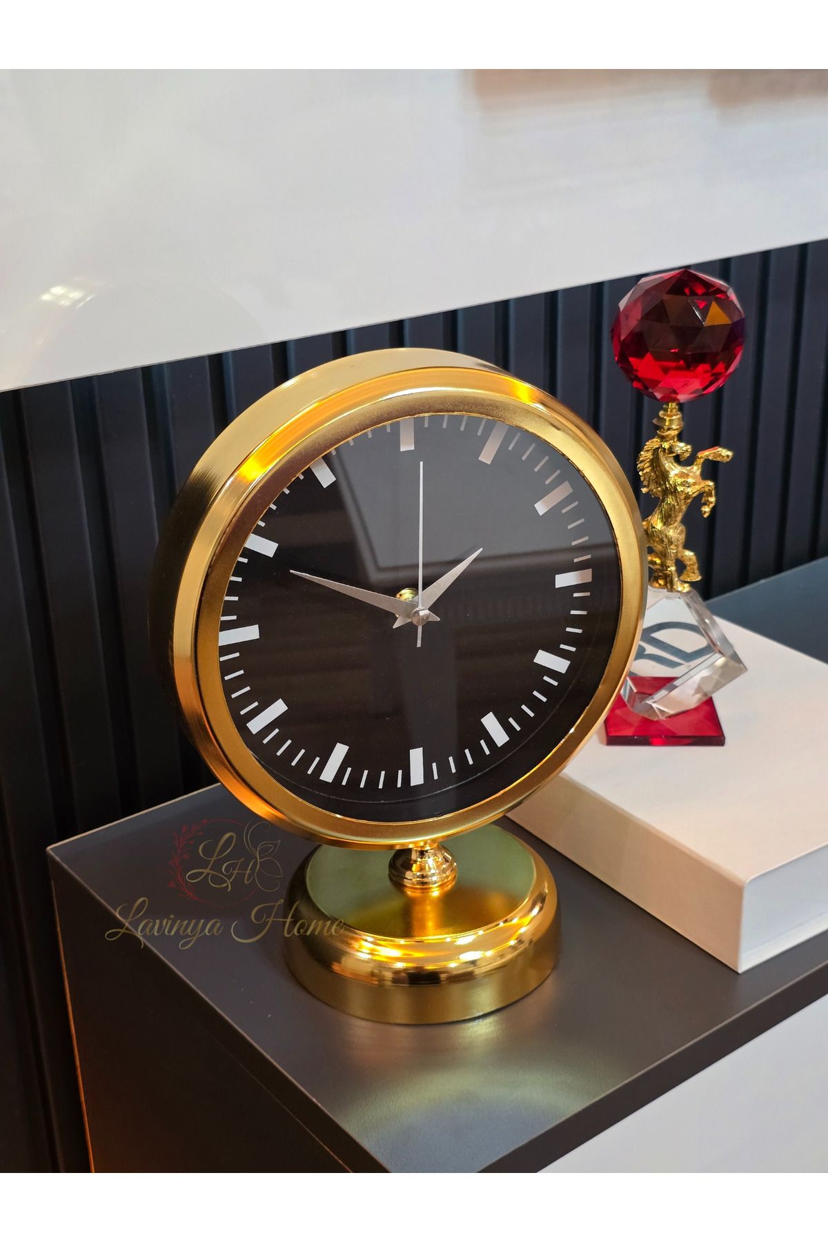 LH Lavinya Home Saat Lüks Masa Üstü Gold Metal 25x20 cm | Dekoratif Şık Tasarım