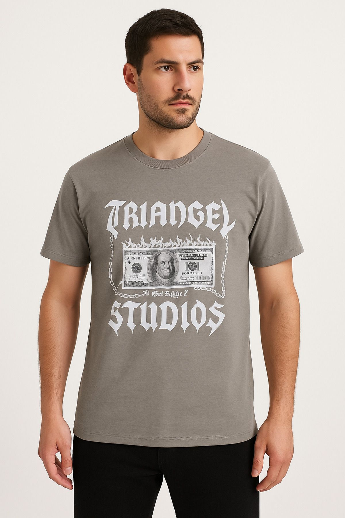 Moda Tuğram Bej Baskılı Erkek Tshirt