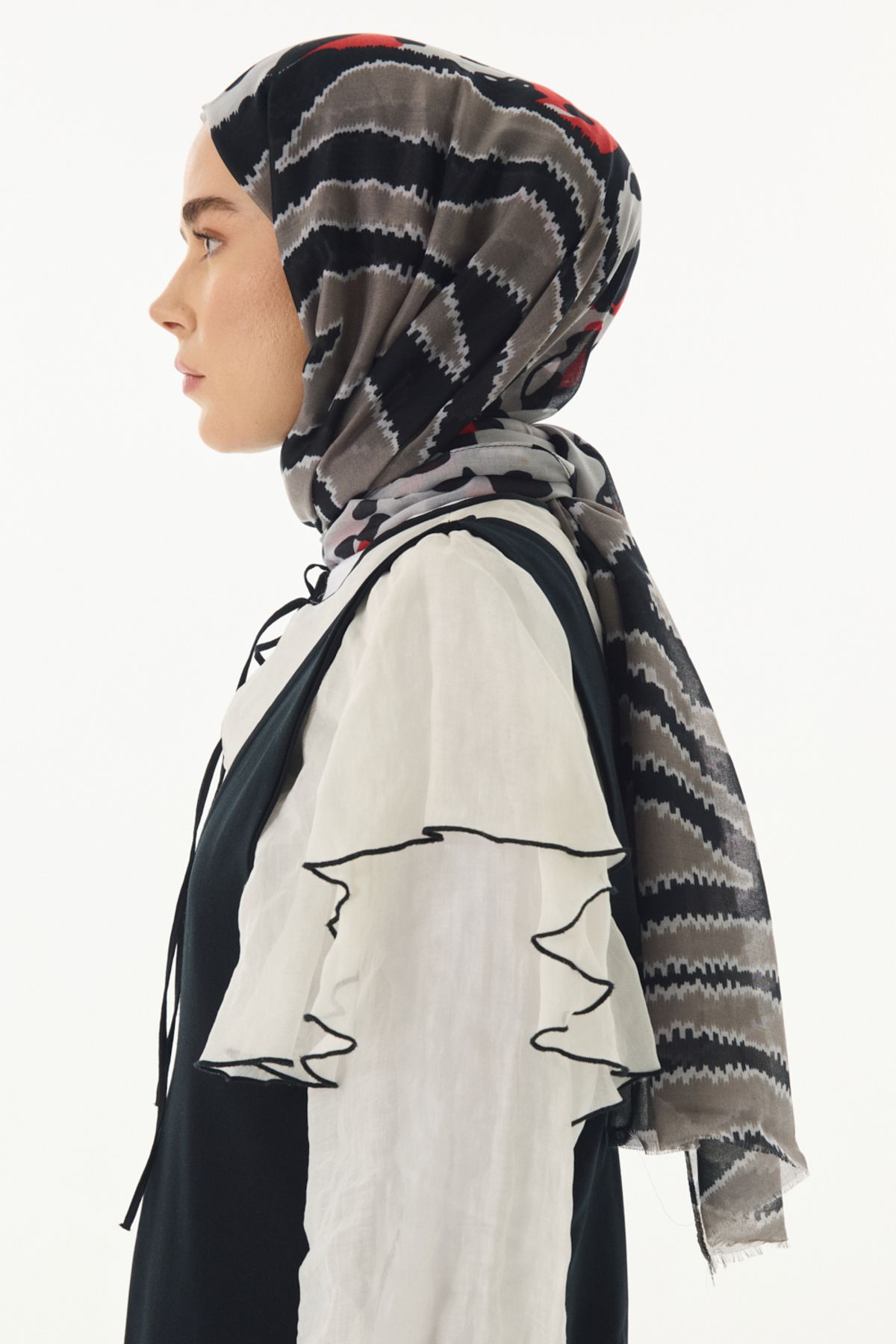 FENZA SCARF-Gradient Pattern Cotton Shawl - Red-Grey 2