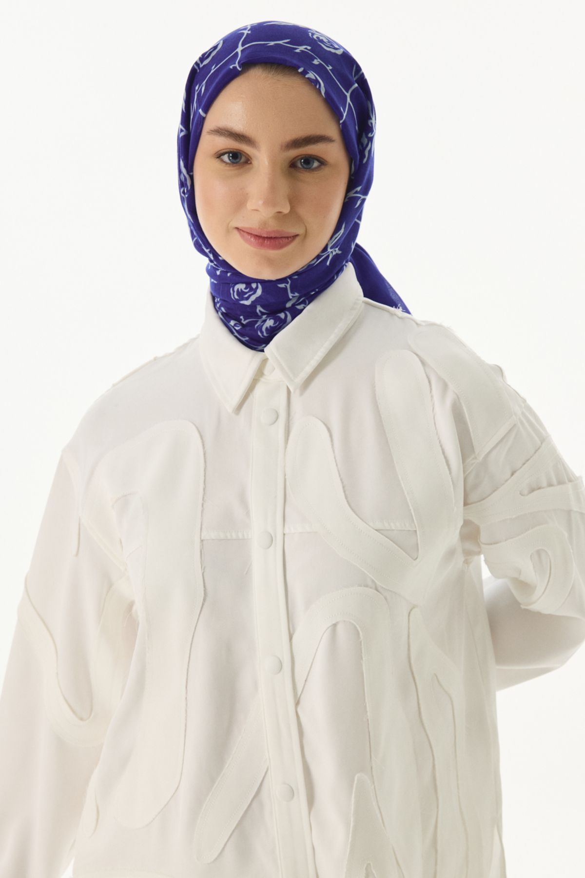 FENZA SCARF Gül Desen Pamuklu Şal - Saks