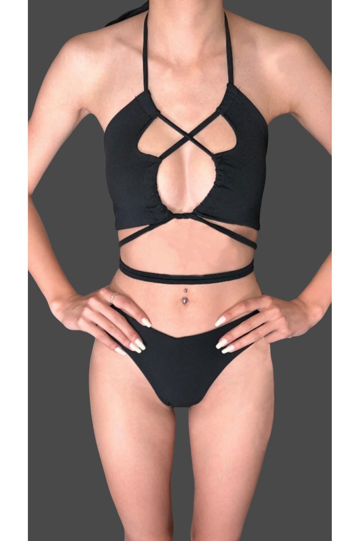 BUVİA BUVIA Criss Noir Halter Bağlamalı Özel Tasarım Bikini Takımı