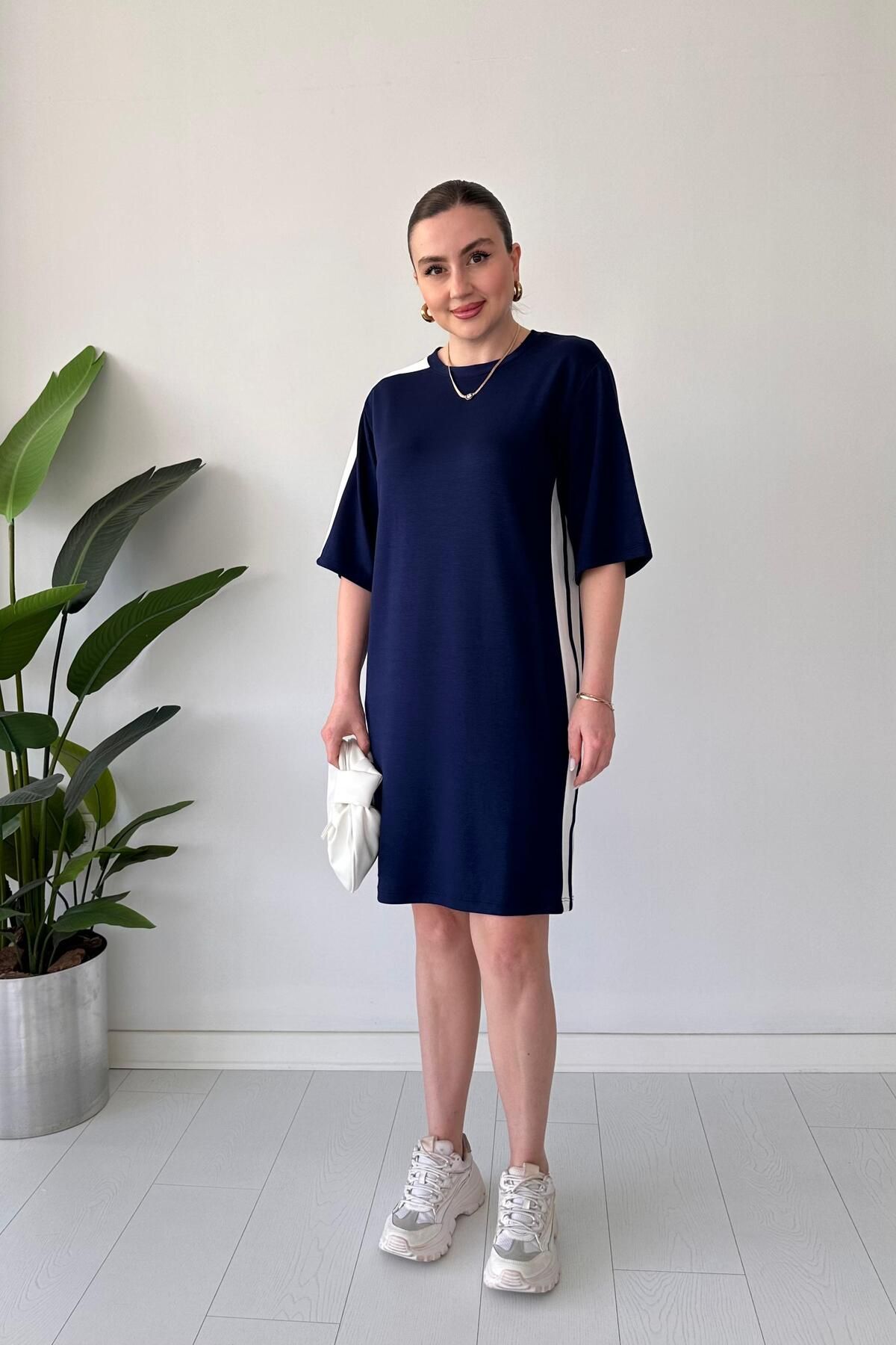 MaziButik Midi Boy Modal Elbise Lacivert