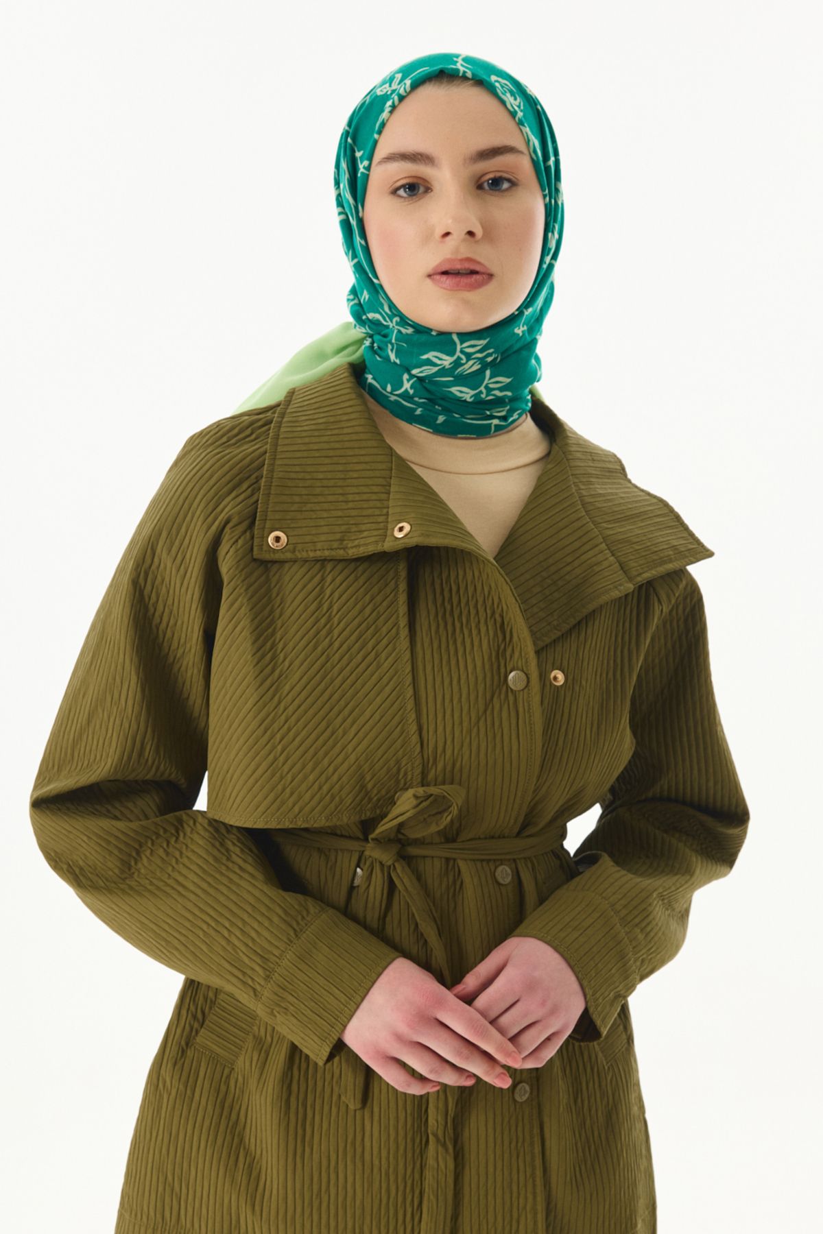 FENZA SCARF Gül Desen Pamuklu Şal - Yeşil-Çağla
