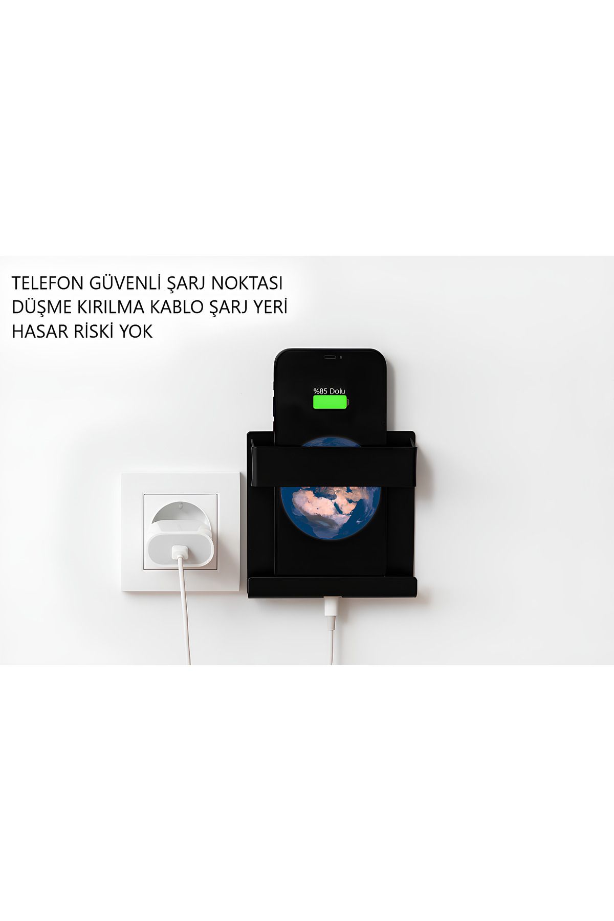 ETÜCCAR Metal Yapıştırmalı Çok Fonksiyonlu Telefon Şarj Tutucu Şarj Aleti Ve Telefon Standı Kablo Tutucu