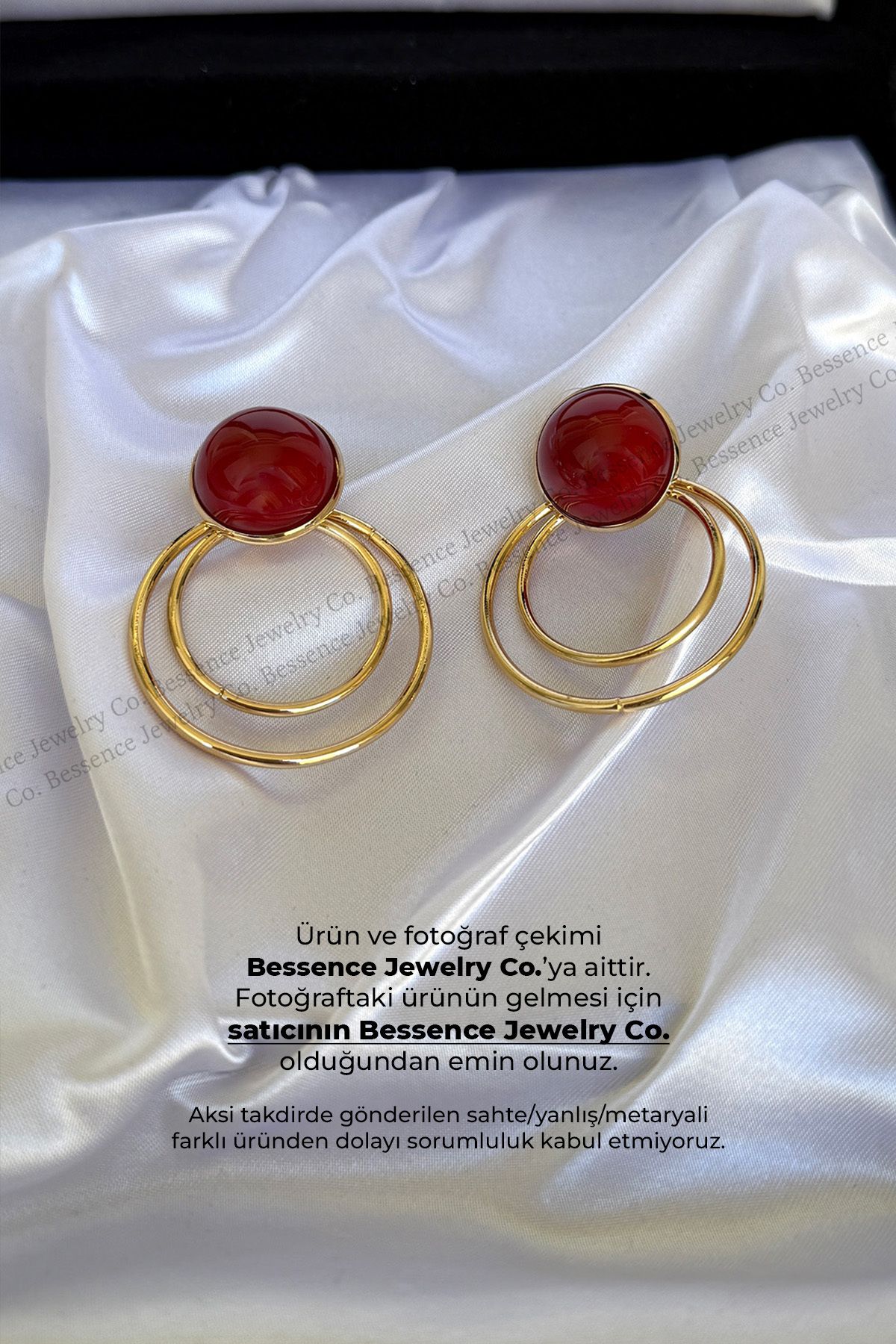 Bessence Jewelry Co Bordo Taşlı Halka Çelik Küpe