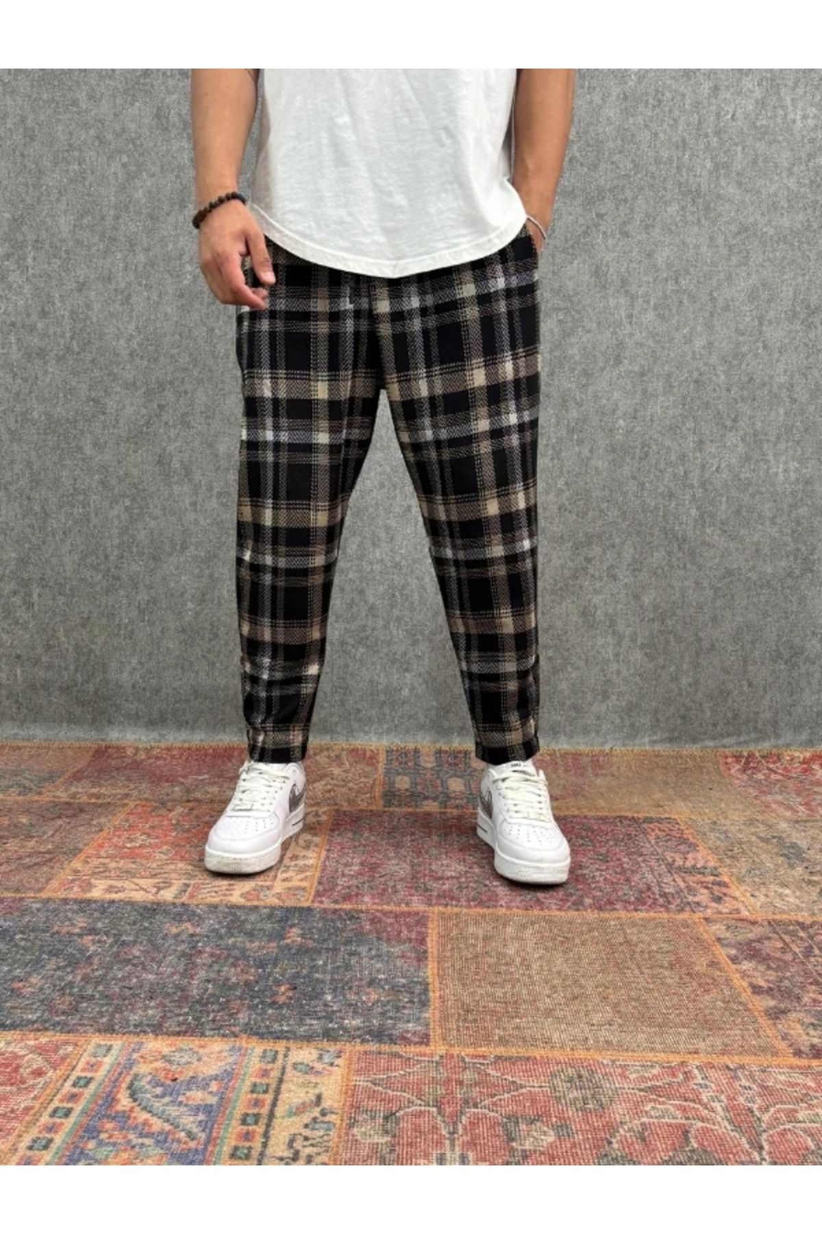 FıttingRoom Beli Lastikli Ekoseli Baggy Pantolon