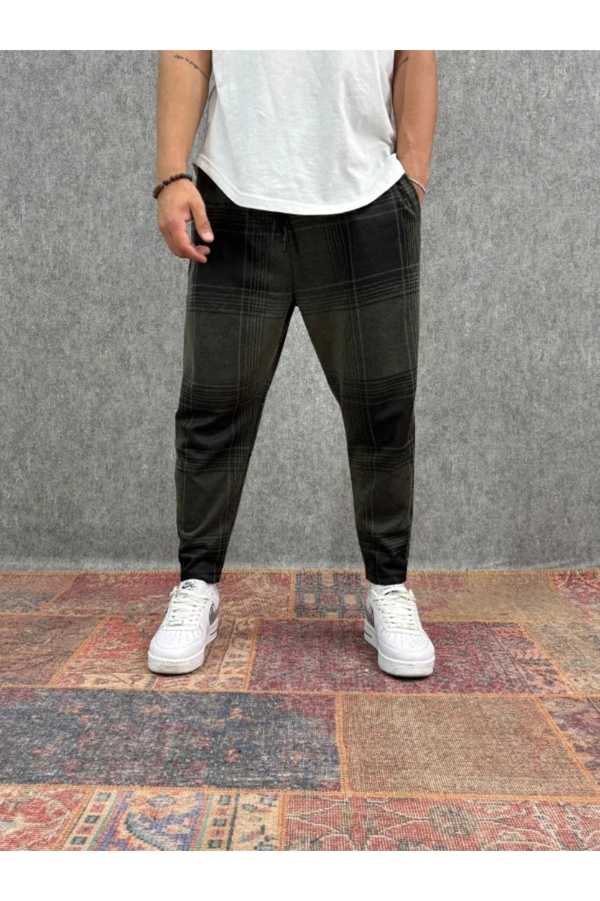 FıttingRoom Beli Lastikli Ekoseli Baggy Pantolon