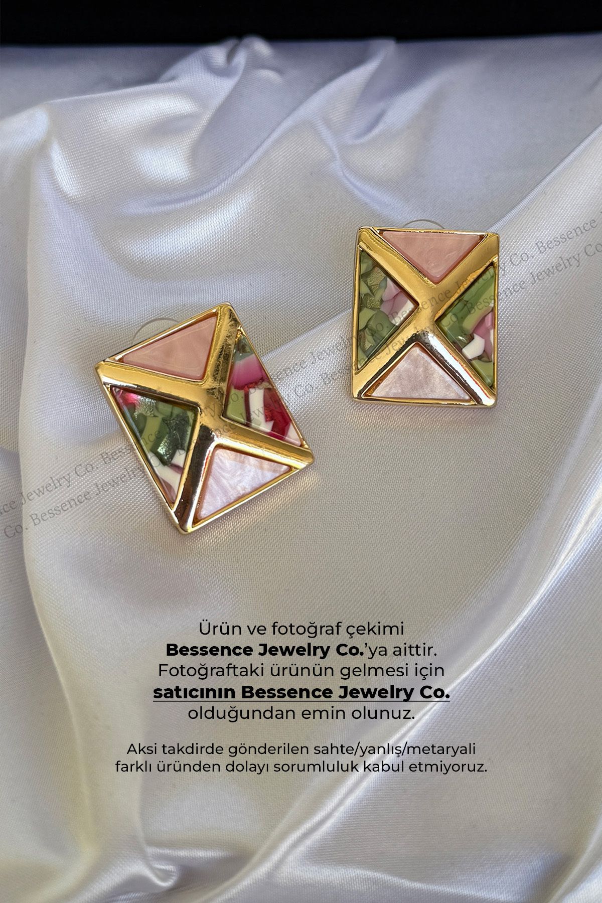 Bessence Jewelry Co Pembe Dikdörtgen Küpe