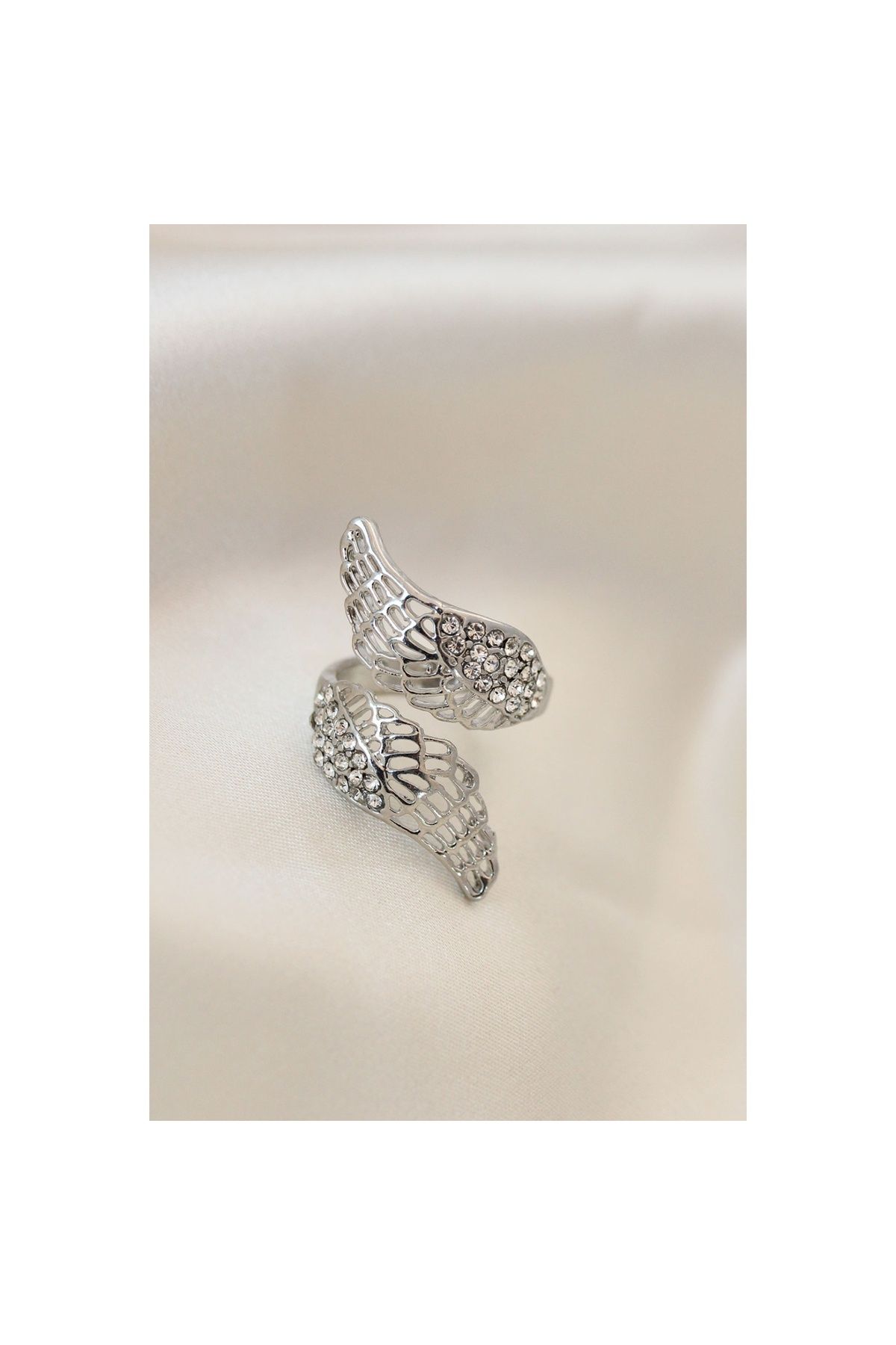 maarketim Ayarlamalı Silver Renk Metal Zirkon Taşlı Kanat Yüzük