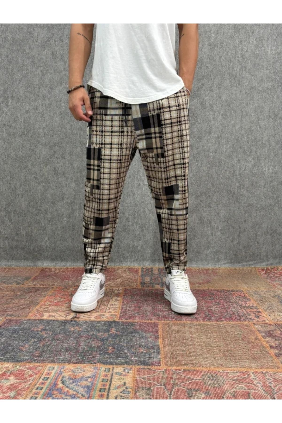 FıttingRoom Beli Lastikli Ekoseli Baggy Pantolon