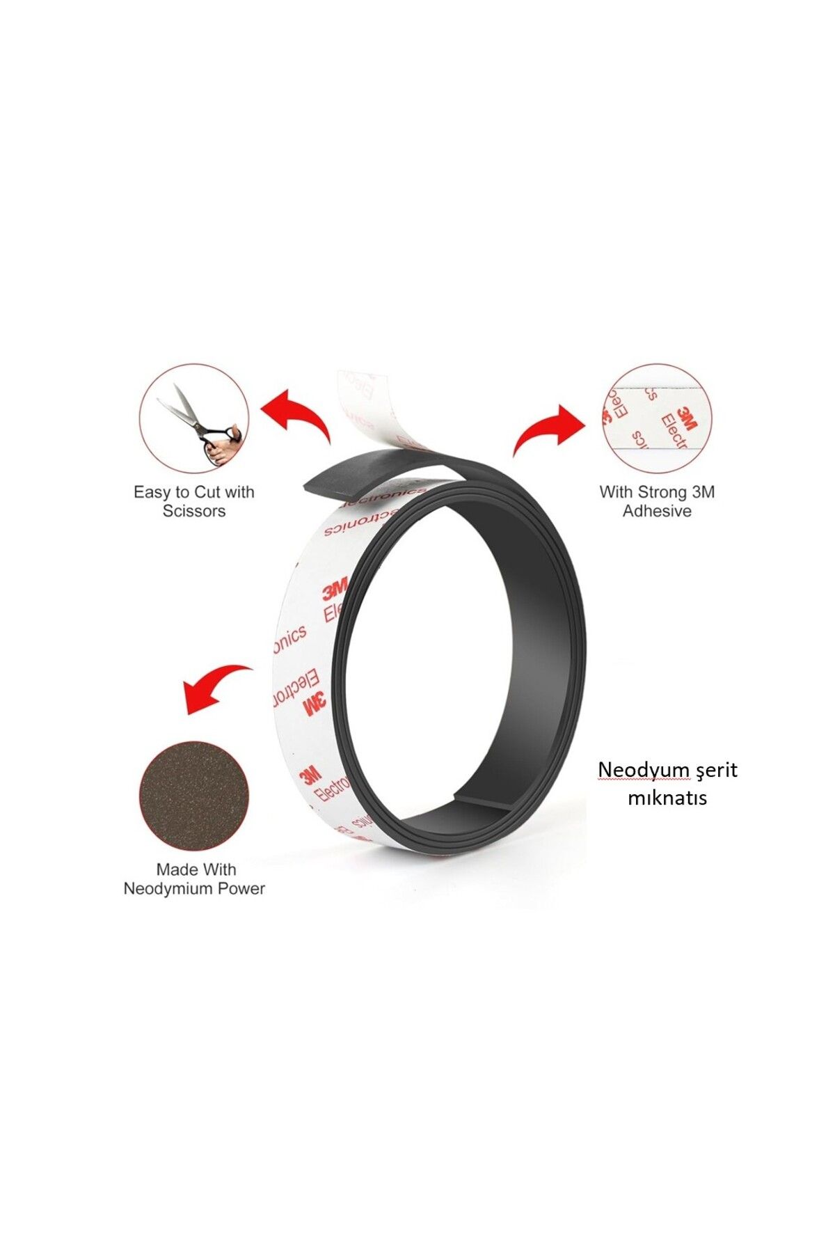 Hdg 1 Metre Yapışkanlı Neodyum Şerit Mıknatıs Magnet Buzdolabı Magnet - 4 kat daha güçlü
