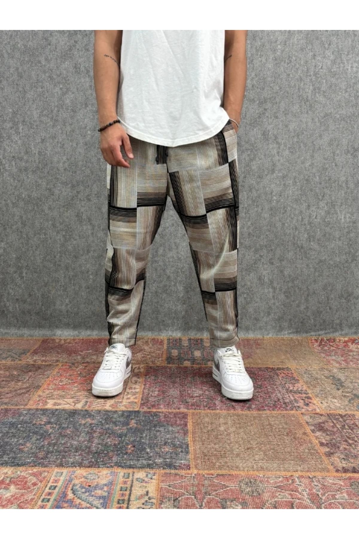 FıttingRoom Beli Lastikli Ekoseli Baggy Pantolon