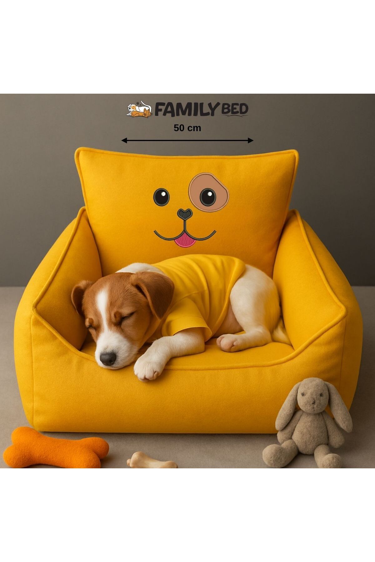Family Bed LÜX BASKILI YIKANABİLİR ELYAF DOLGULU Kedi/Köpek Yatağı 50x50cm SARI/KIRMIZI
