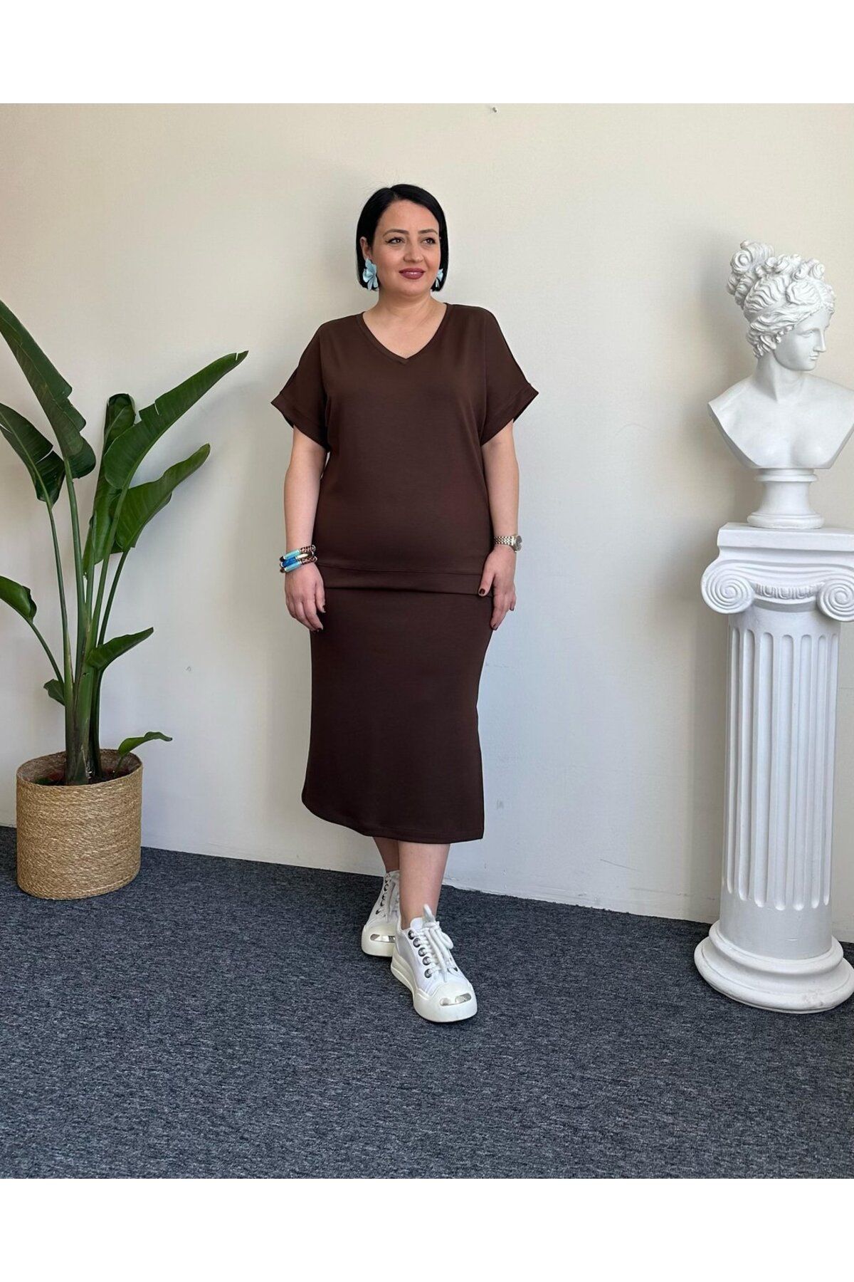 Vio Moda Büyük Beden Modal Etek Takım