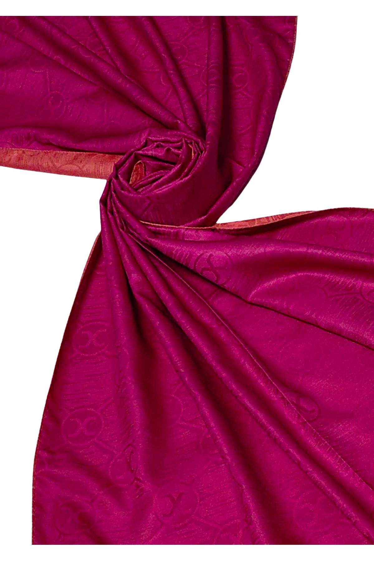 mim eşarp Leila Çift Taraflı Jakarlı Desenli İpeksi Şal – 75x190 cm