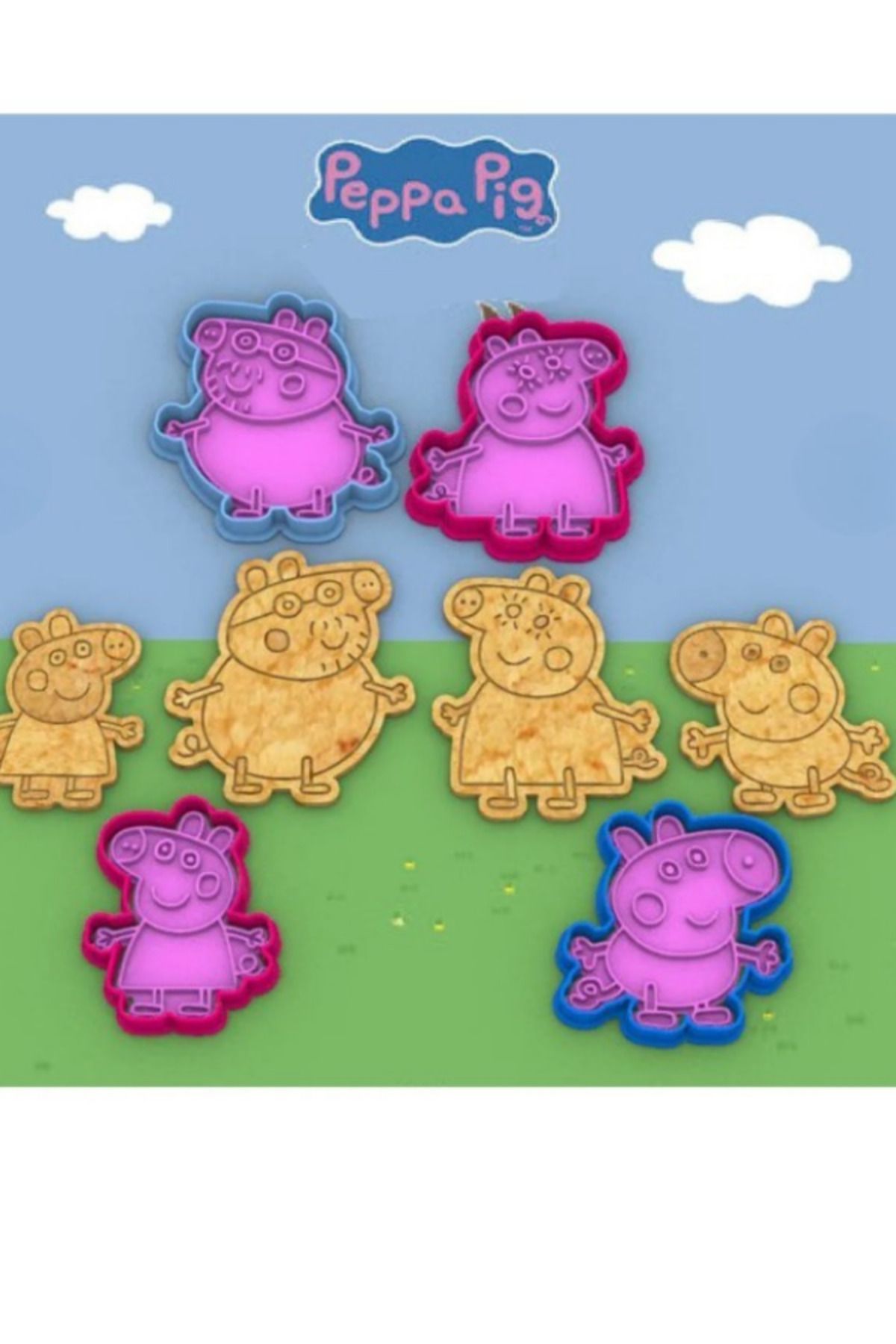 Muhcu Home Peppa Pig Kurabiye Kalıbı - Şeker Hamuru Kalıbı - Kesicili Model (8 ADET )