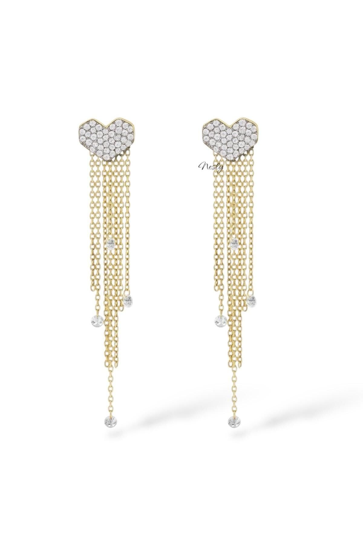 neslyaccessories Luna Heart – Kuyumcu Model Sallantılı Işıltılı Küpe