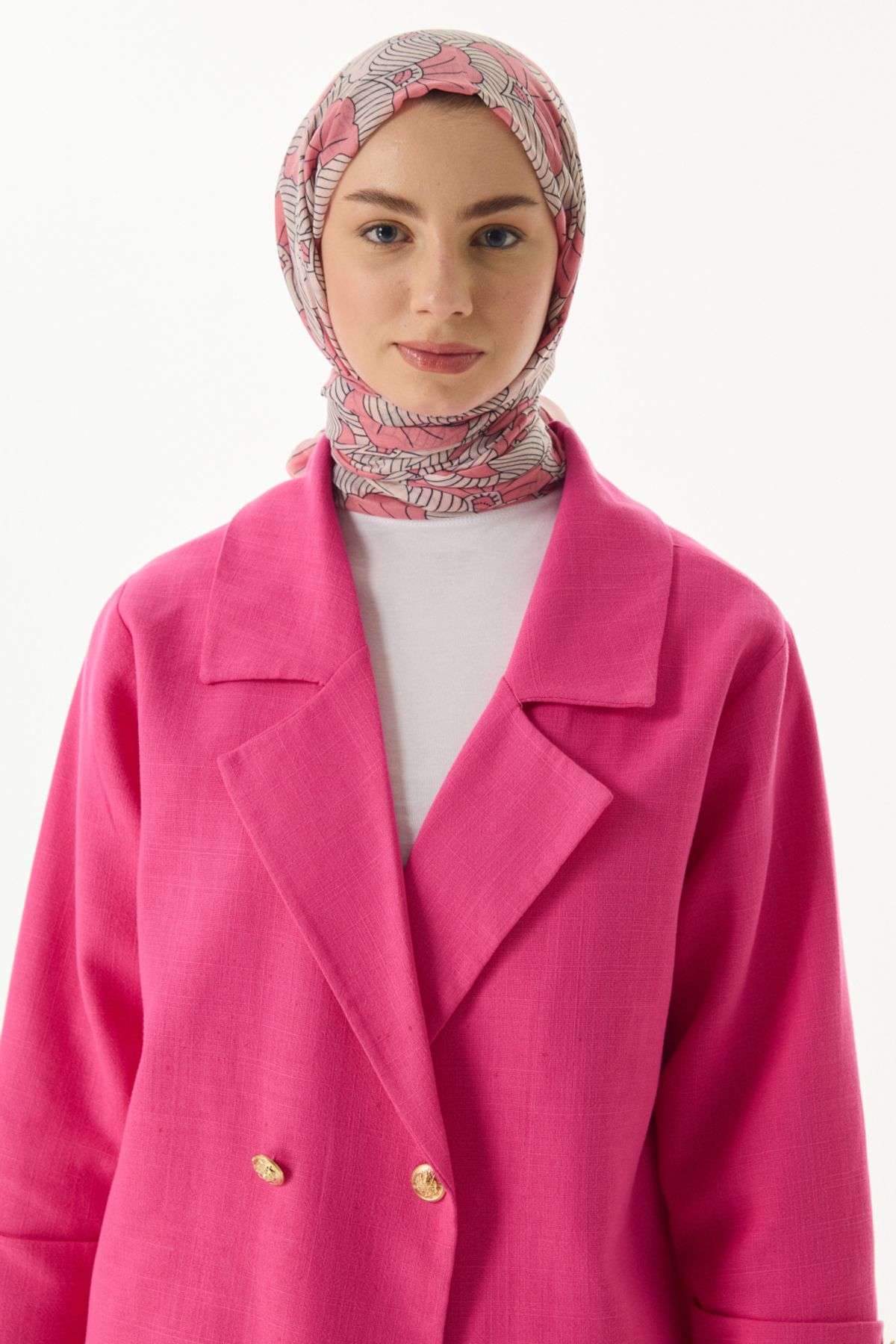 FENZA SCARF Çizgi Desen Pamuklu Şal - Şeker Pembesi