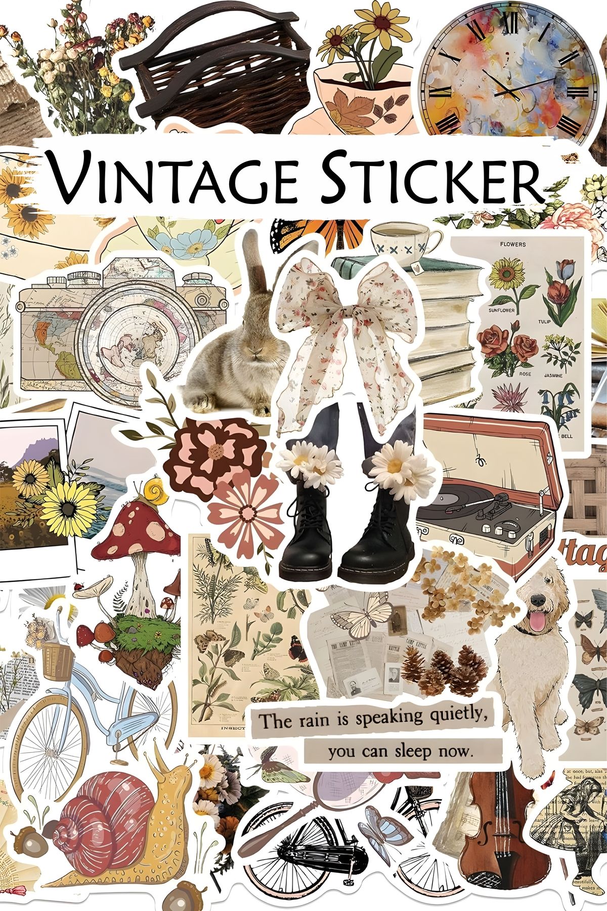 Grafikup Vintage Sticker Seti - 50 Adet Estetik Sticker Seti Kalem Laptop Defter Suluk Etiketi