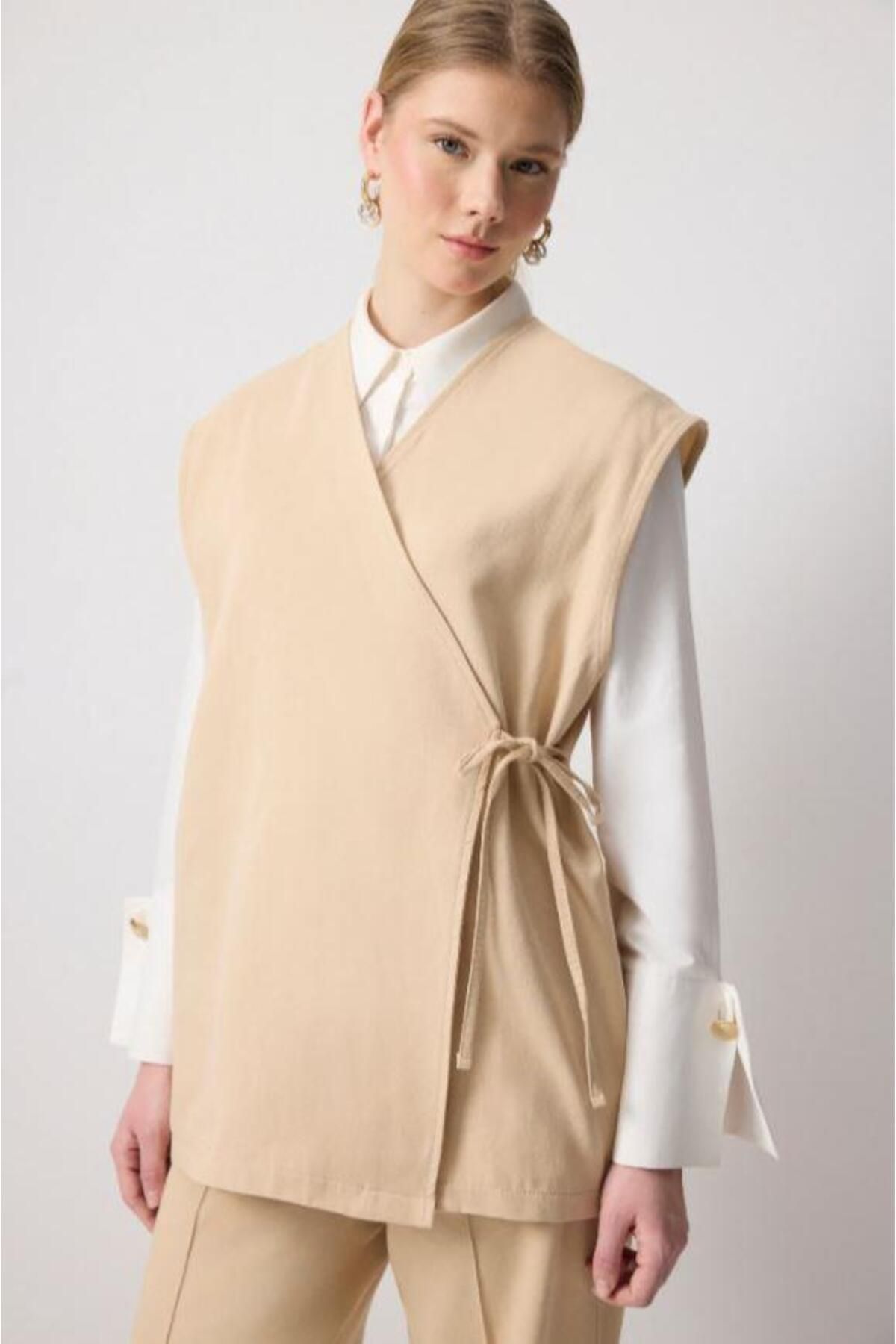 Touche Yelek Pantolon Gabardin Takım Bej