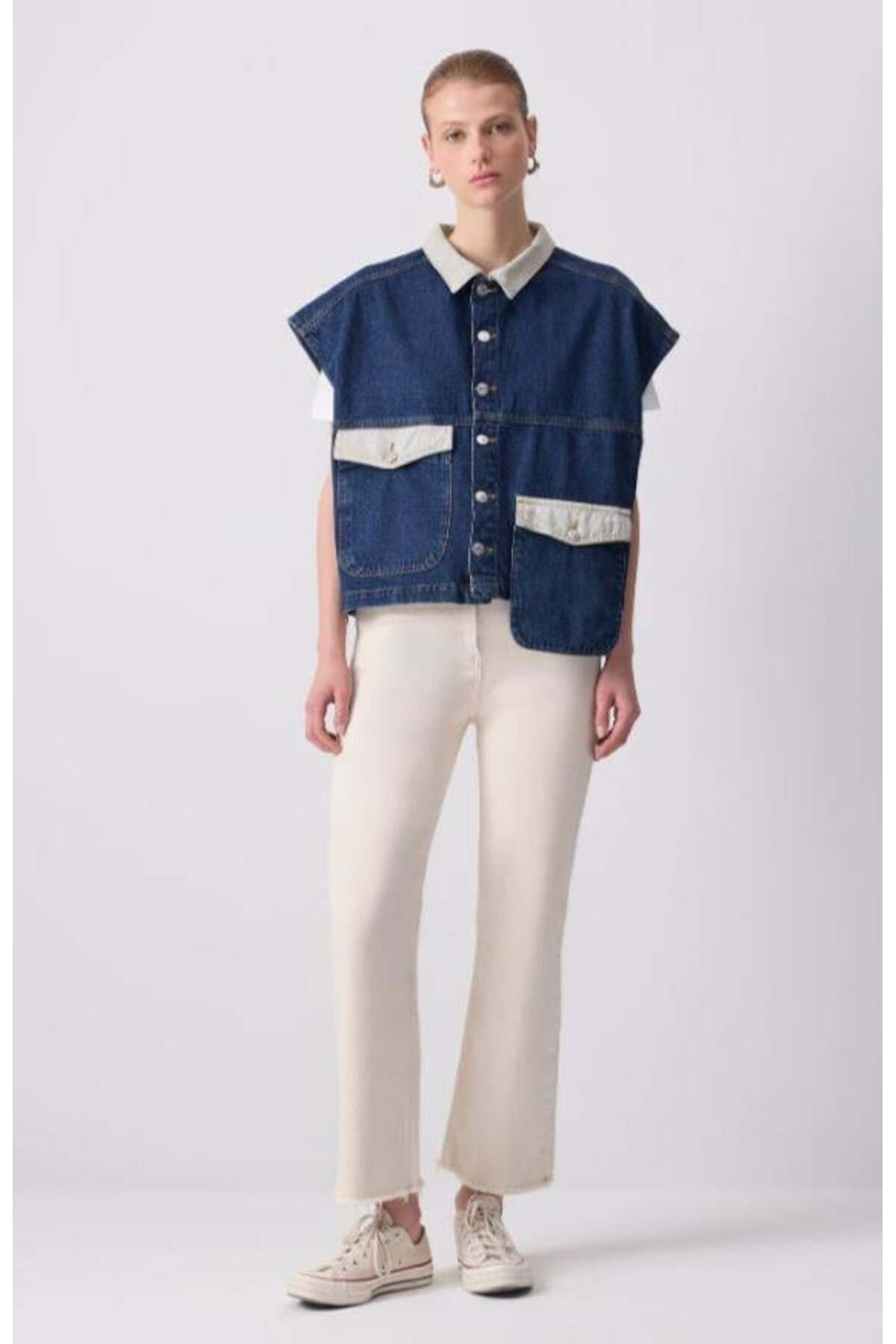Touche Cep Detaylı Denim Yelek