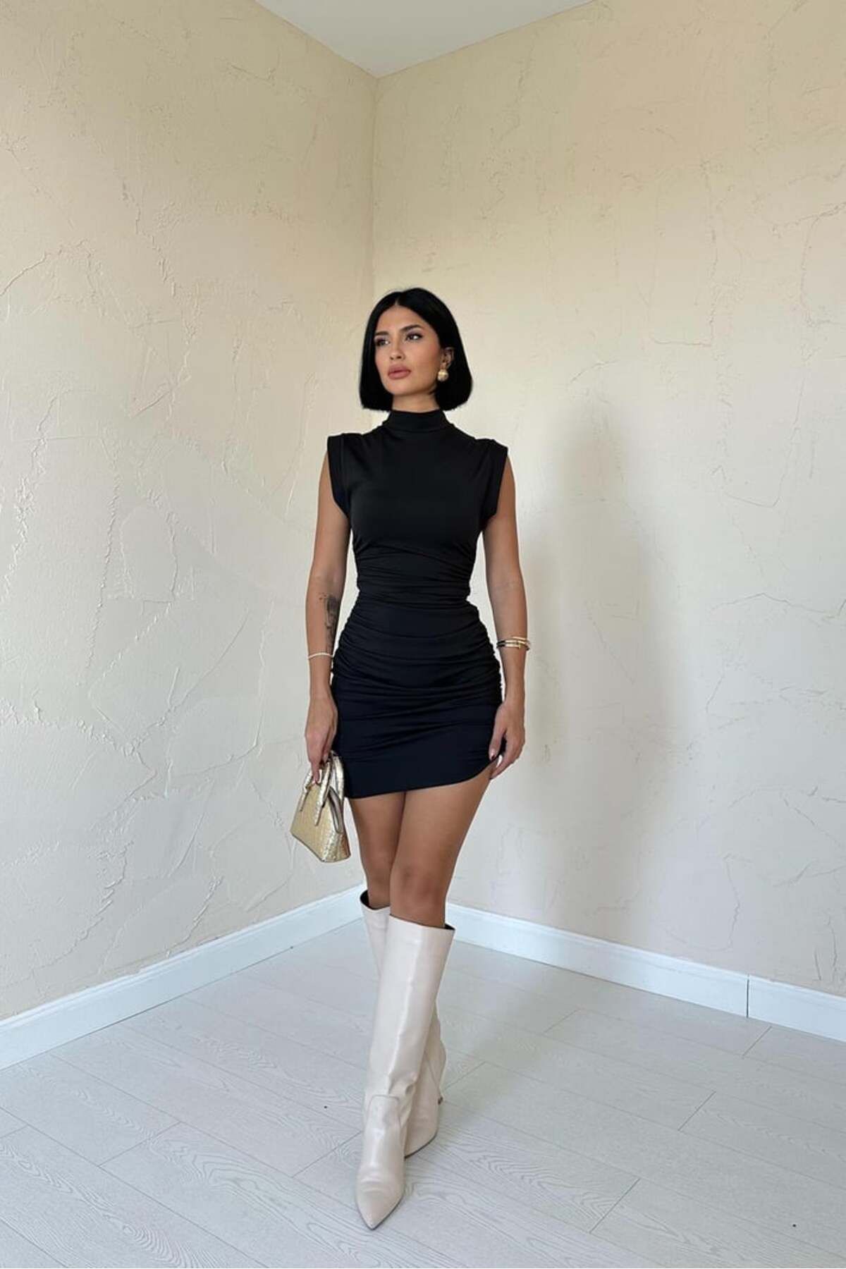 Castivo Fashion Drape Detaylı Fit Kalıp Kolsuz Mini Elbise