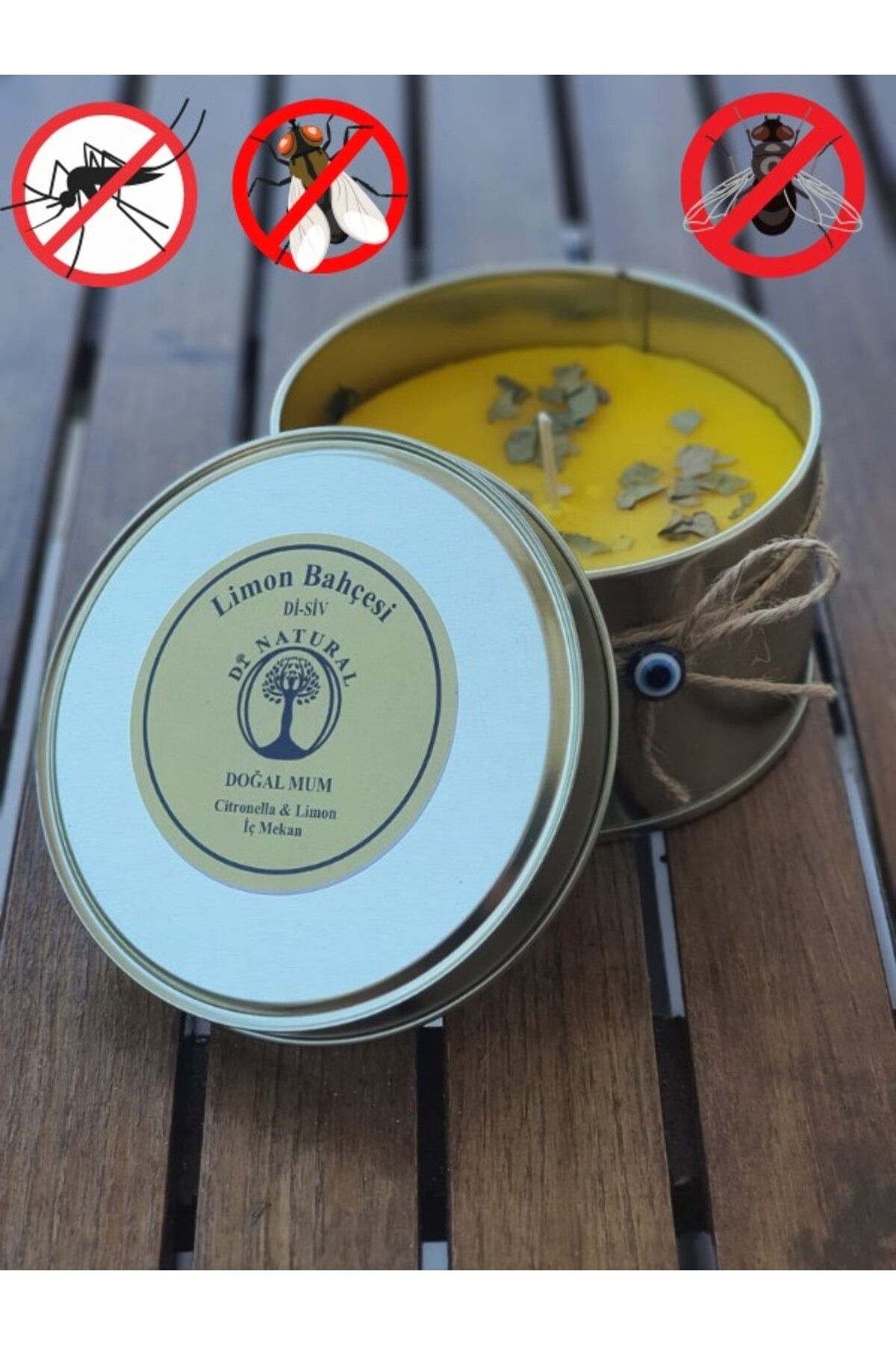 di naturel Limon Bahçesi Citronella Sivrisinek Kovucu Mum İç Mekan 280 gr