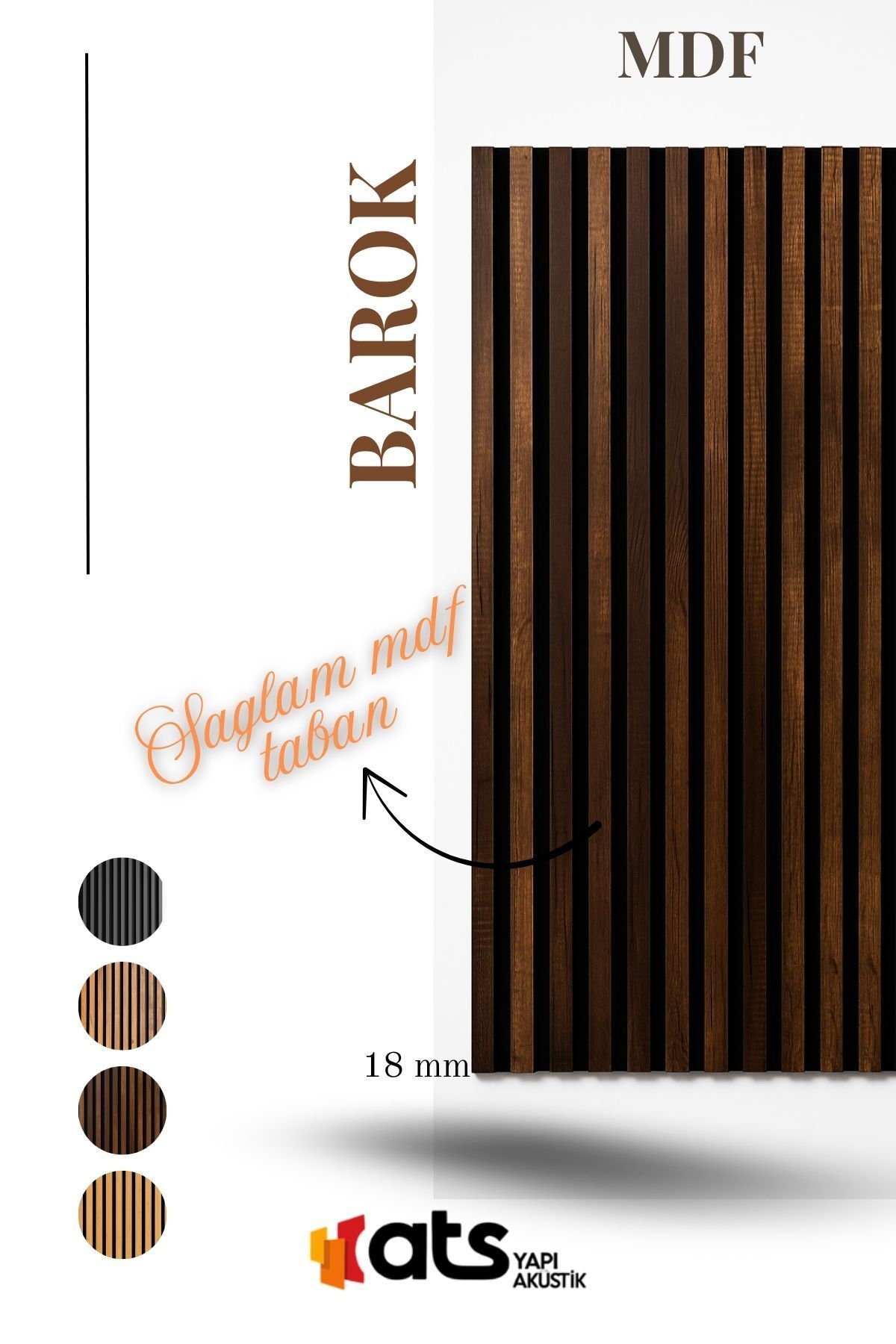ATS YAPI Barok Meşe MDF Tabanlı Çıtalı Duvar Paneli 24x240 cm – Dekoratif Akustik Panel | 18 mm Kalınlık
