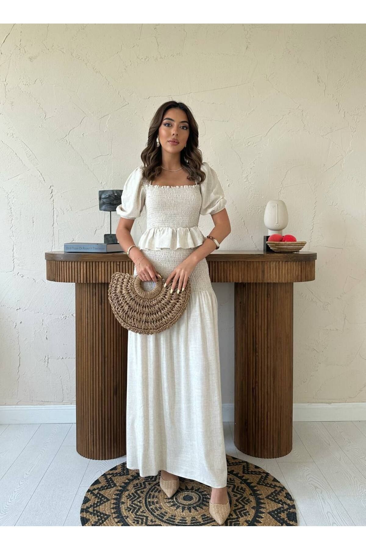 Castivo Fashion Fırfırlı Büzgü Bluzlu Yazlık İkili Takım