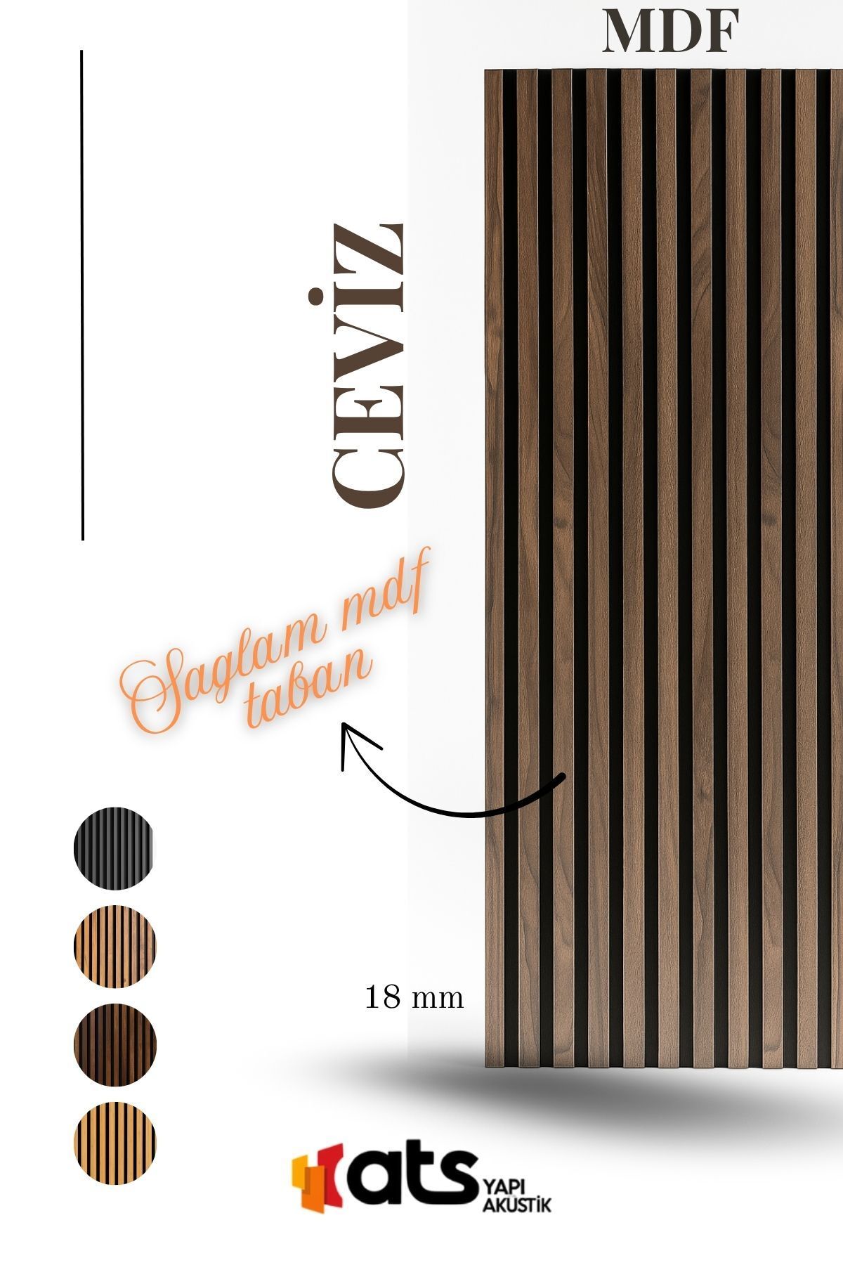ATS YAPI Ceviz MDF Tabanlı Çıtalı Duvar Paneli 24x240 cm – Dekoratif Akustik Panel | 18 mm Kalınlık